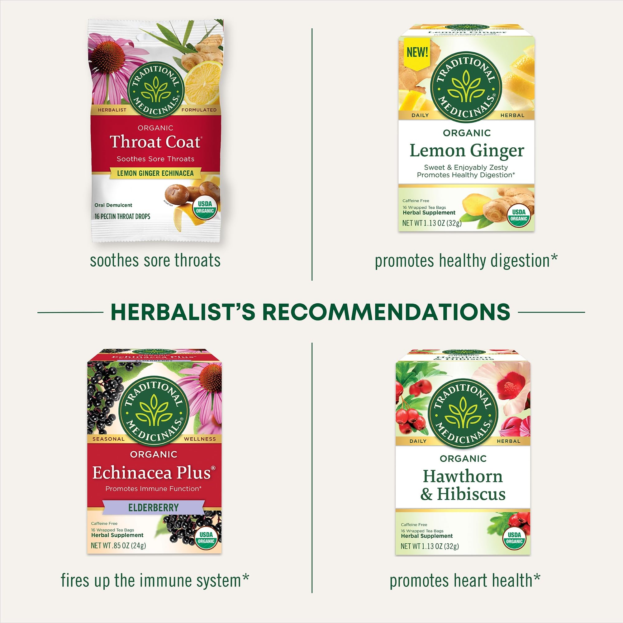 Traditional Medicinals Tea, Organic Immune Zoom Lemon Ginger - Supports Immune Function - Kosher, Non-GMO, Caffeine-Free, Compostable - 96 Tea Bags (6 Pack)