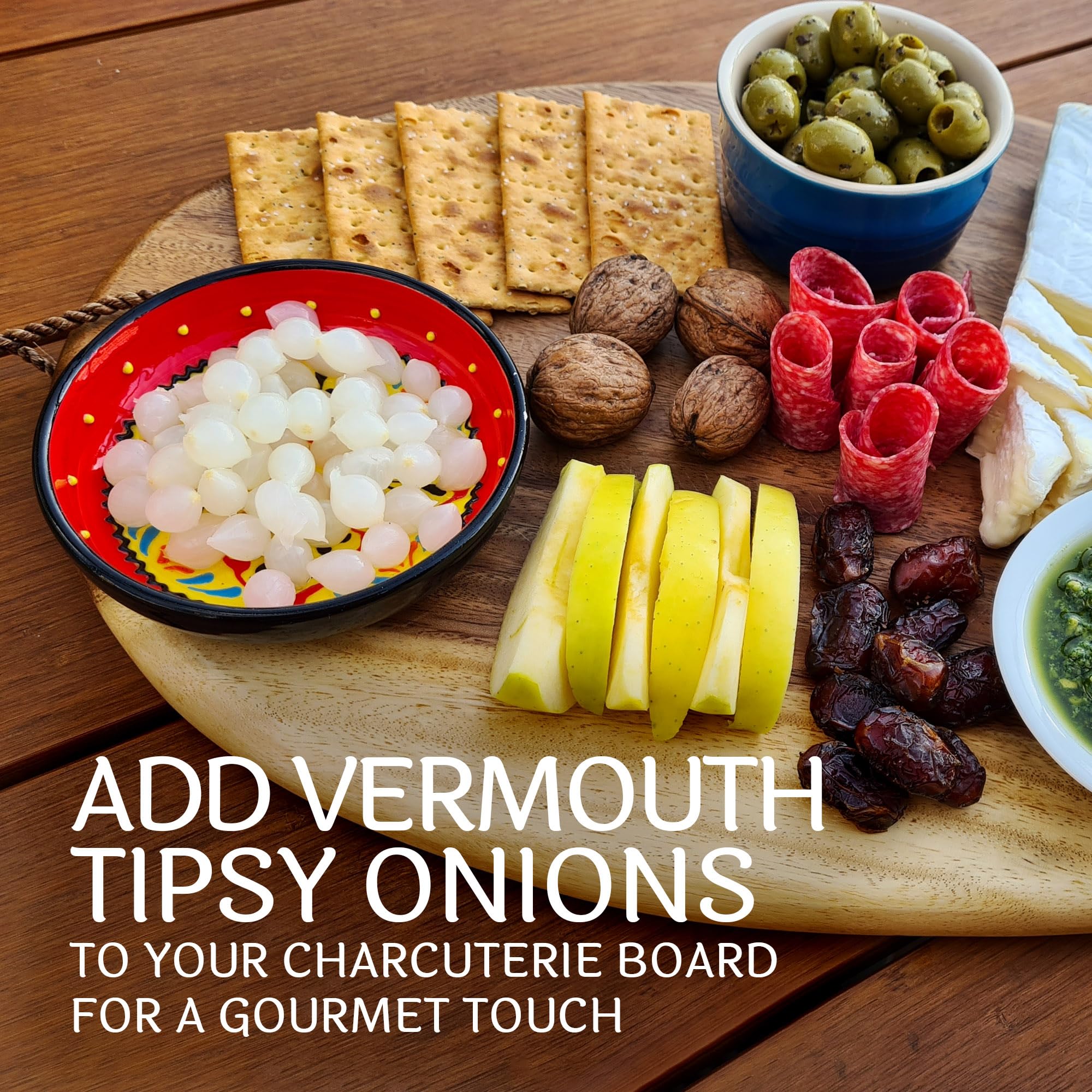 Tipsy Cocktail Onions in Jar with French Vermouth - Pickled Silverskin Onions for Cocktails, Appetizers, and Hors d'Oeuvres, Kosher Parve - Sable & Rosenfeld - 5 oz