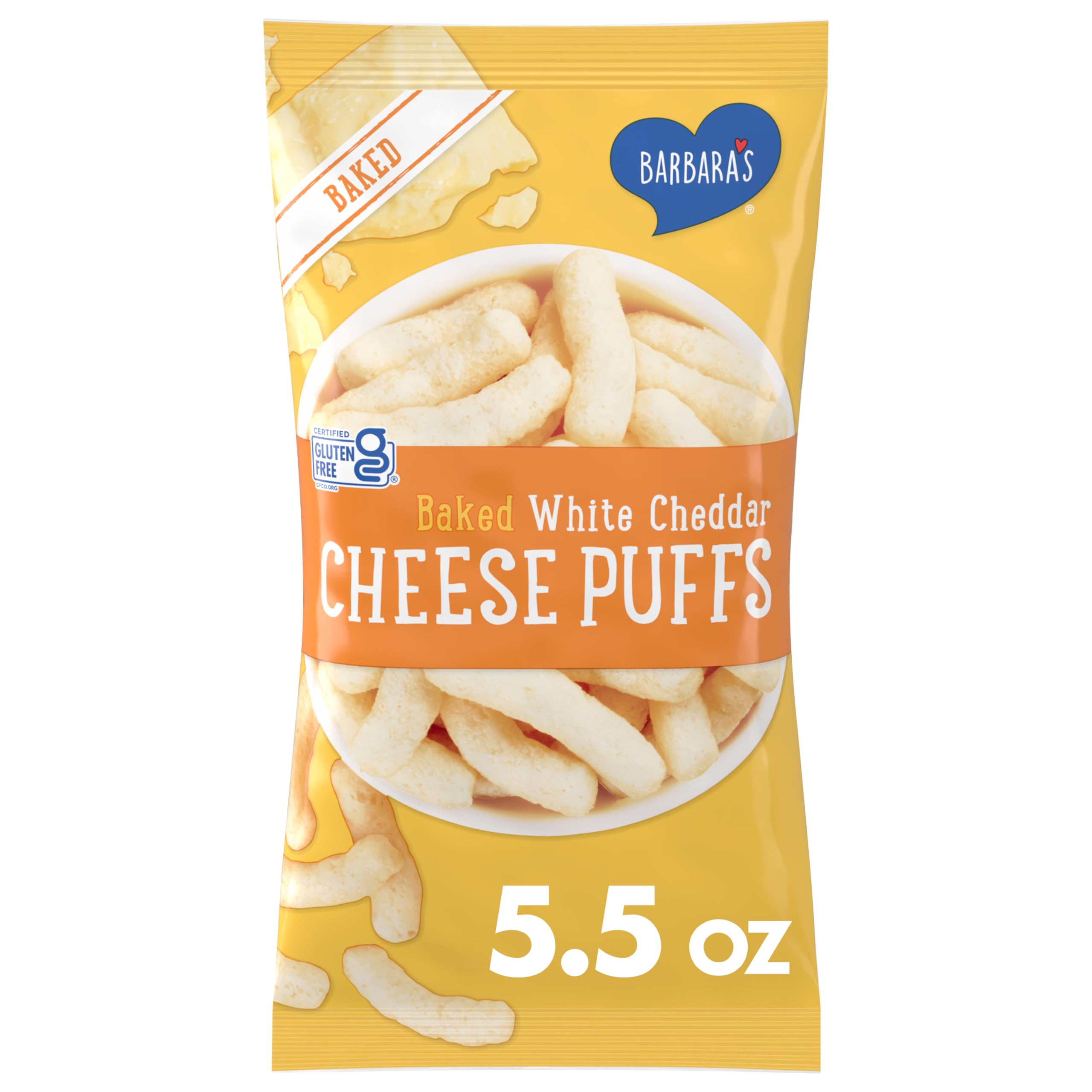 Barbara's Original Cheese Puffs, Cheddar Puff Kids Snack Made With Real Aged Cheddar and Blue Cheese, Gluten Free Snack