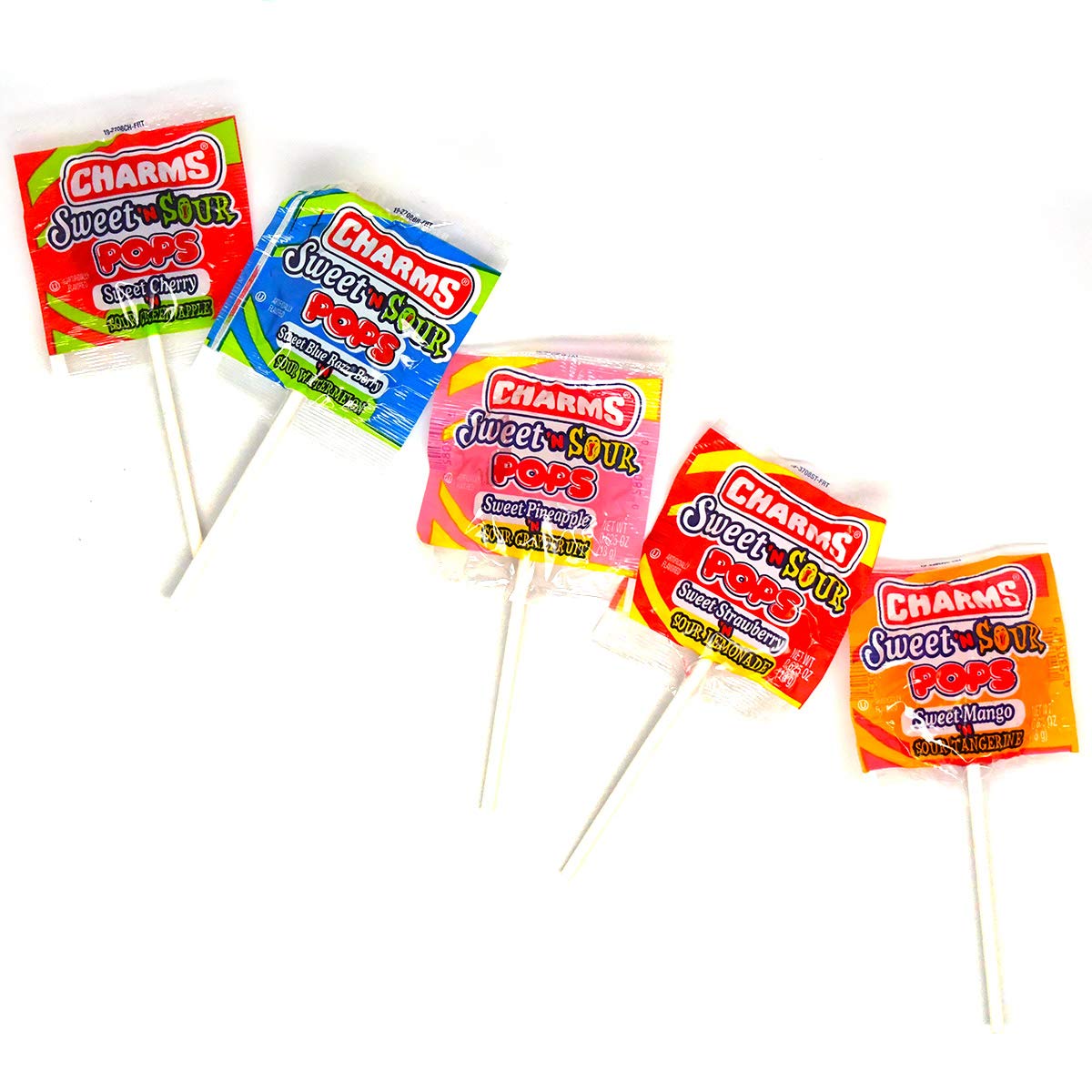 Tootsie Roll Charms Pops, in 5 Assorted Sweet/Sour Flavors, 0.6 Ounce (Pack of 48)