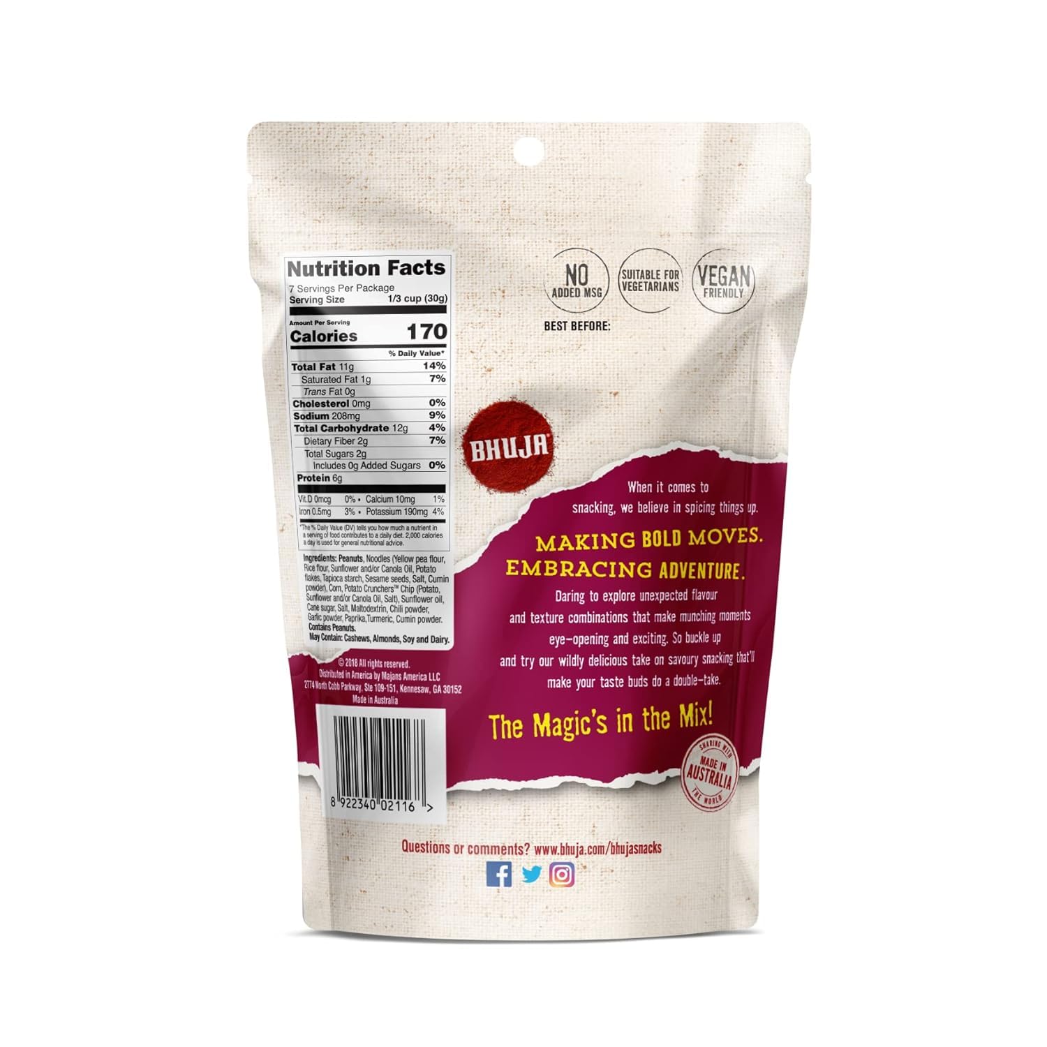 Bhuja Majans Original Mix, 7 oz | Gluten Free, Non-GMO, Plant-Based Protein Snack | 6g Protein per Serving | Crunchy Savory Snack Mix | Nothing Artificial [Pack of 6]