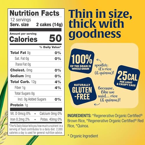 Lundberg Organic Thin Stackers, Red Rice & Quinoa, Salt-Free, Thin Multigrain Rice Cakes, Gluten-Free, Vegan, Healthy Snacks, 6 oz (Pack of 1)