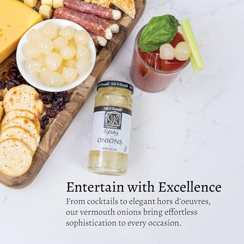 Tipsy Cocktail Onions in Jar with French Vermouth - Pickled Silverskin Onions for Cocktails, Appetizers, and Hors d'Oeuvres, Kosher Parve - Sable & Rosenfeld - 5 oz
