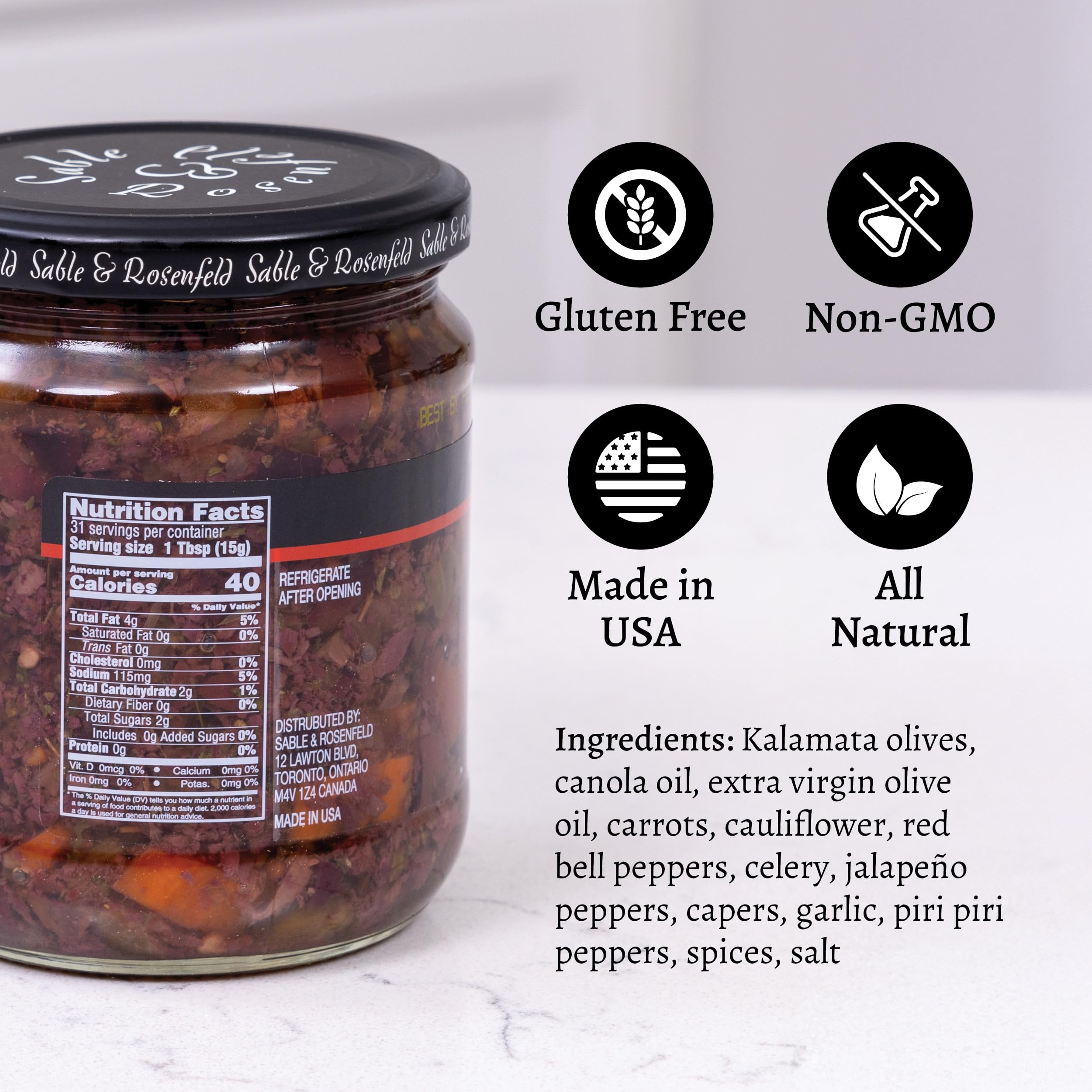 Mediterranean Olive Bruschetta - Gluten-Free Sandwich Spread with Olive Oil for Muffuletta, Sandwiches, Dips, Crackers, Salads, & Appetizers, Kosher - Sable & Rosenfeld