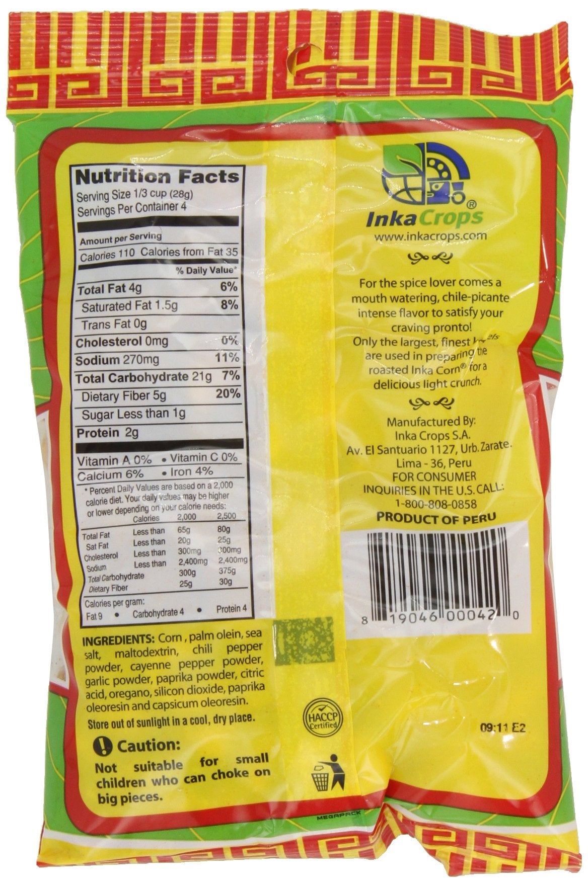 Inka Crops Inka Roasted Corn, Chile Picante, 4-Ounce bags (Pack of 6)