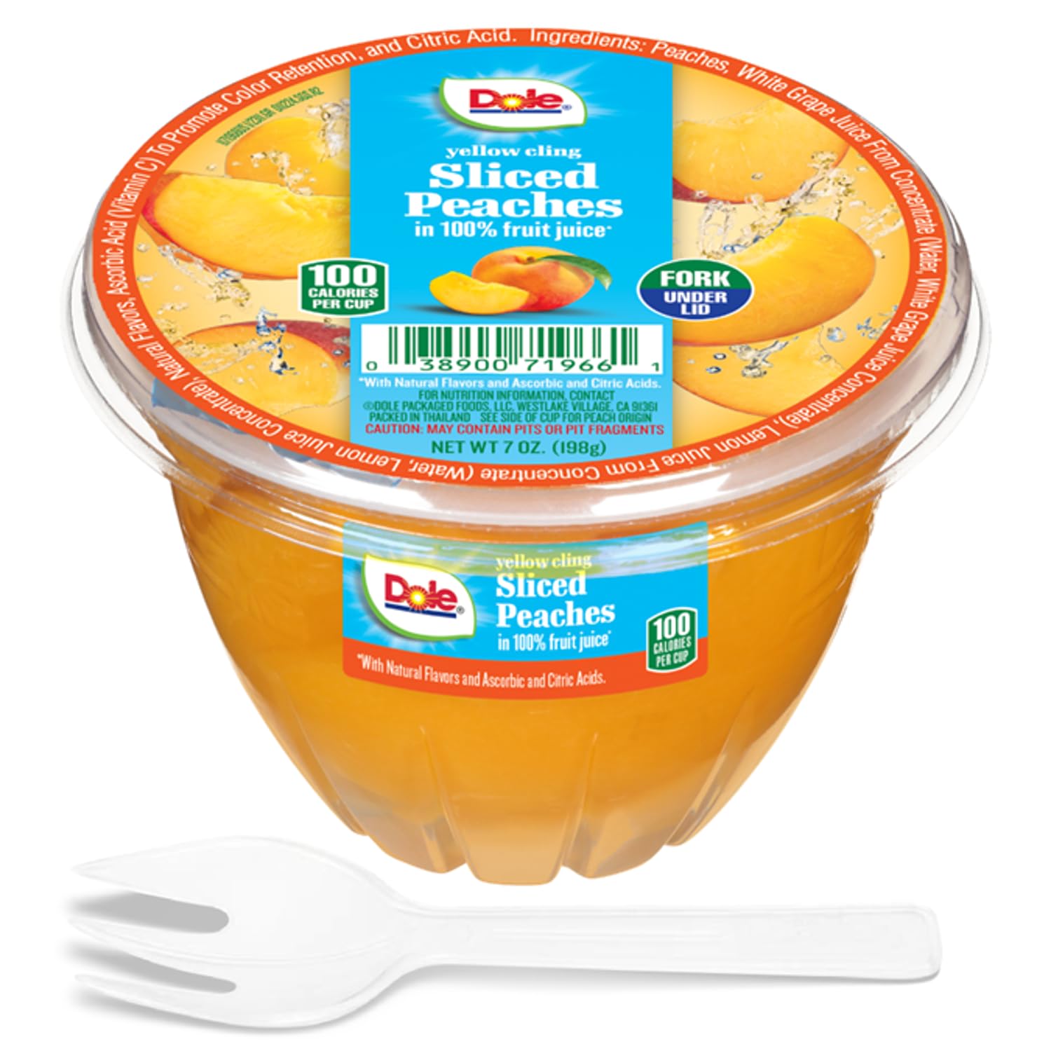 Dole Fruit Bowls Diced Peaches in 100% Juice, Gluten Free Healthy Snack, 7 Oz, 12 Total Cups