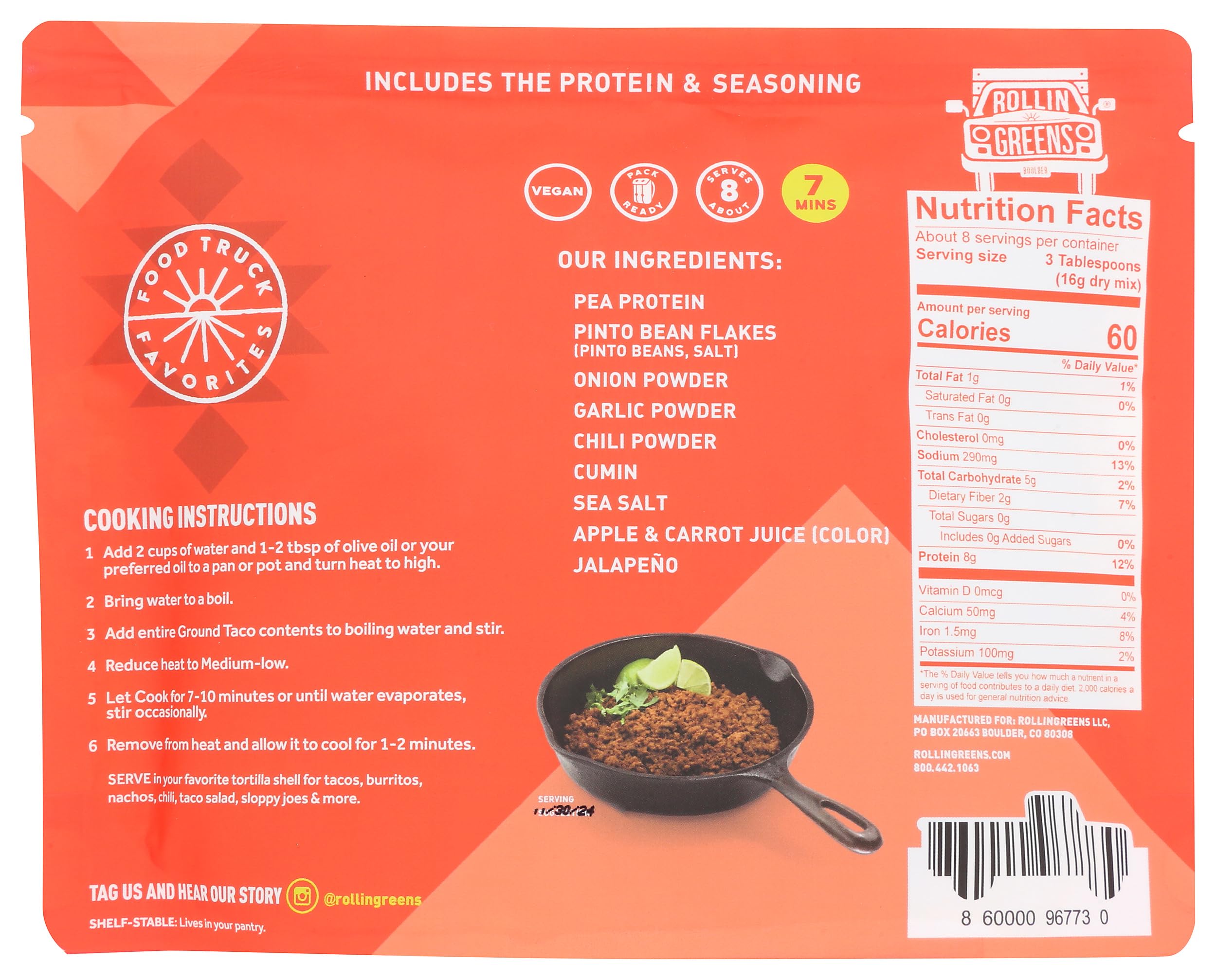 ROLLINGREENS Plant Based Ground Taco Pack, 4.5 OZ