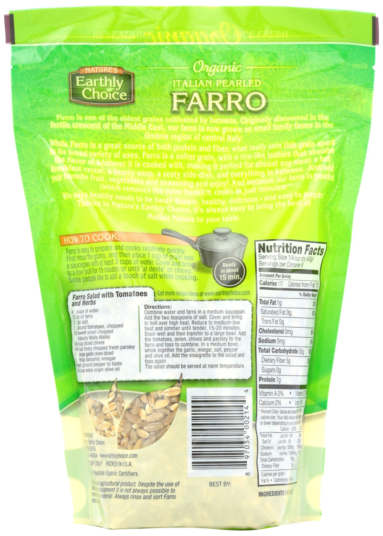 Nature's Earthly Choice Organic Italian Pearled Farro, 14 Ounce (Pack of 6)