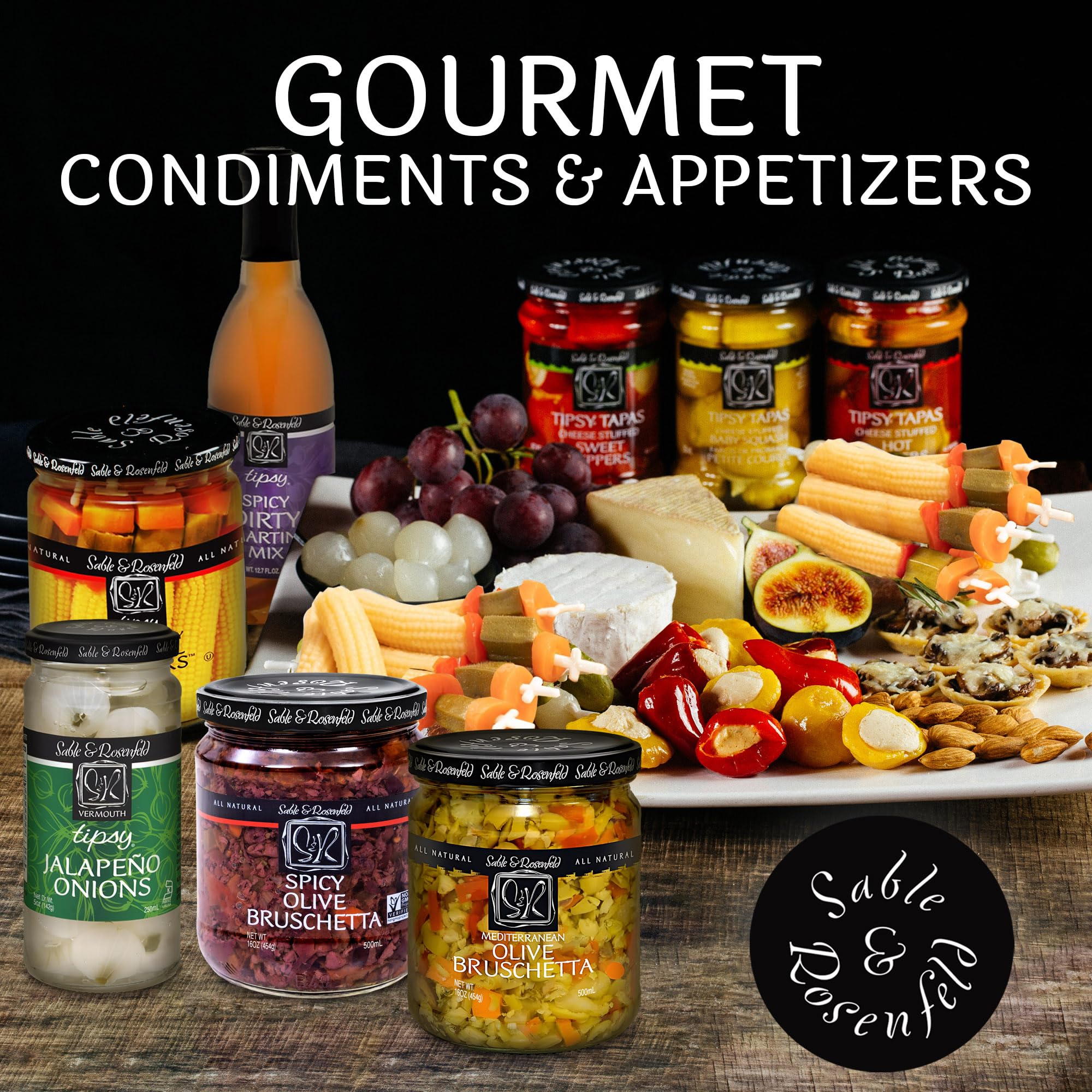 Mediterranean Olive Bruschetta - Gluten-Free Sandwich Spread with Olive Oil for Muffuletta, Sandwiches, Dips, Crackers, Salads, & Appetizers, Kosher - Sable & Rosenfeld