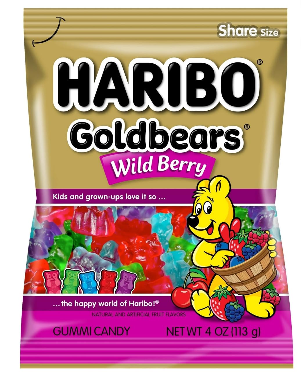 HARIBO Goldbears Wild Berry Gummi Candy, Fruit Flavored, 5 oz Share Size Bag (4 PACK)