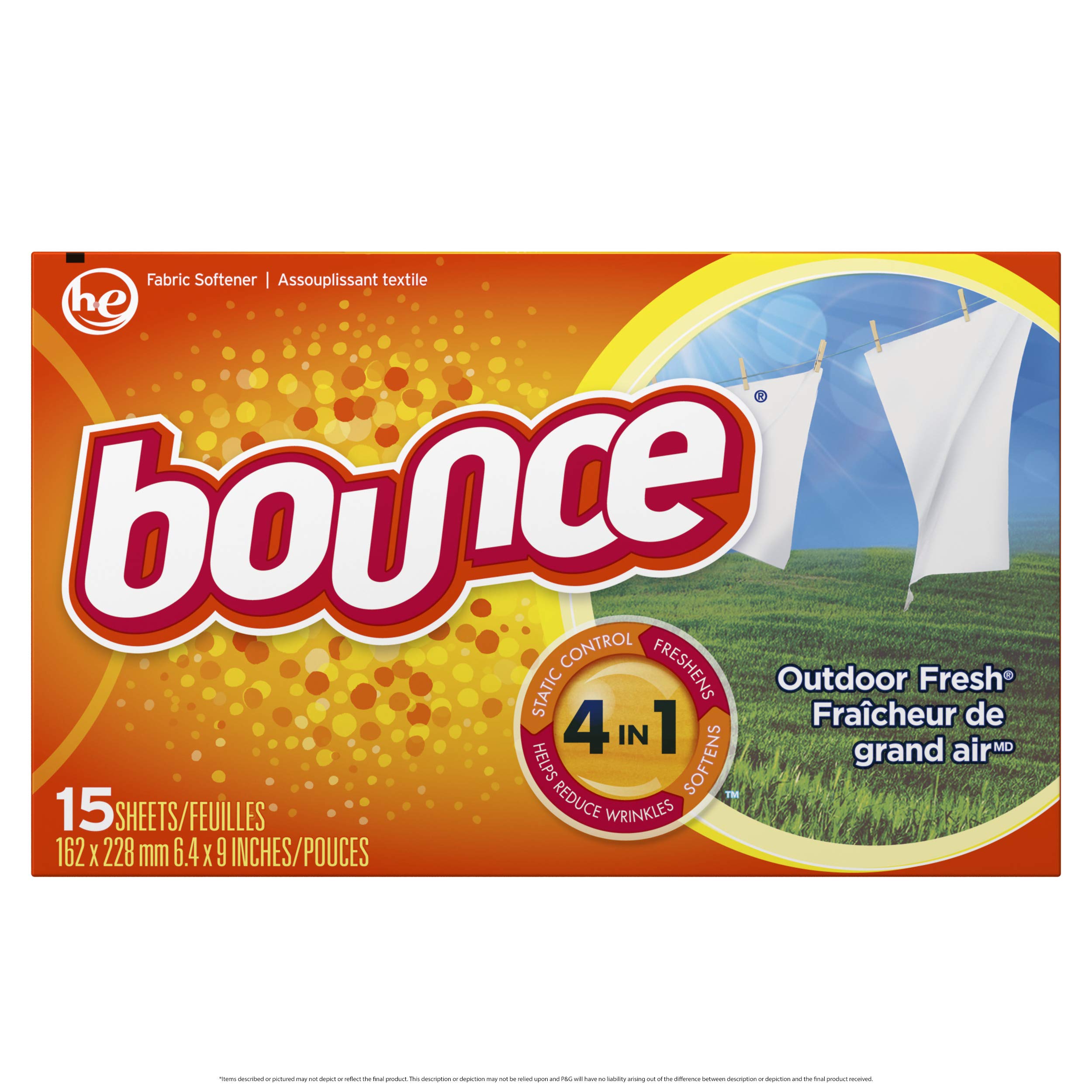 Bounce Fabric Softener Dryer Sheets, Outdoor Fresh, 15 Count