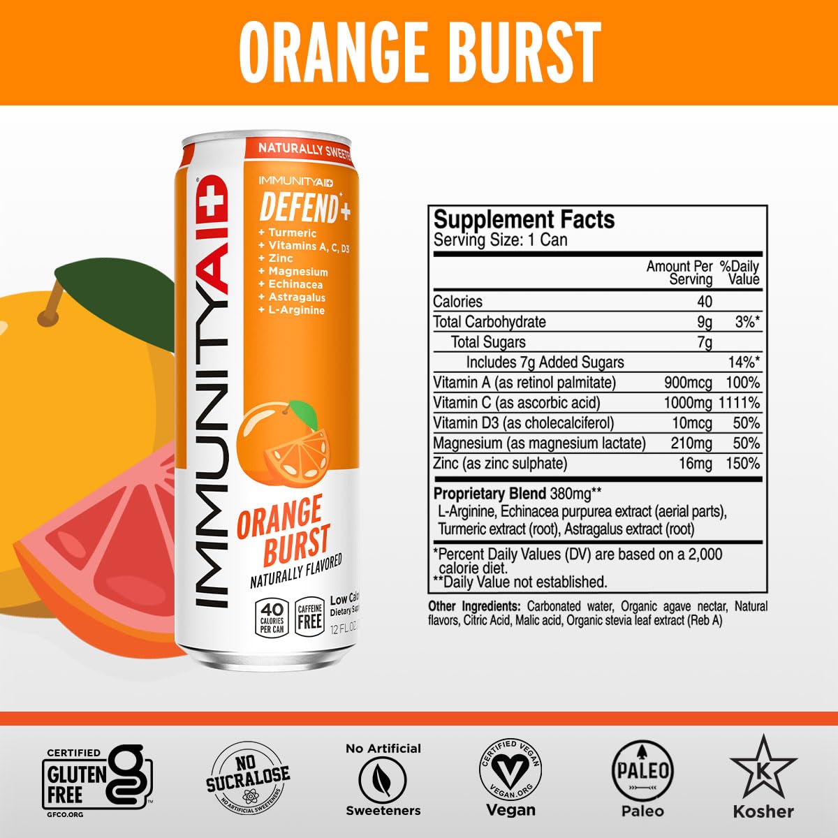 LIFEAID Wellness Blend with Echinacea Zinc Astragalus Vitamin C Only 45 Calories 100 Clean Vegan GlutenFree No Artificial Flavors Sodium or Caffeine cans Can, IMMUNITYAID, 12 Fl Oz