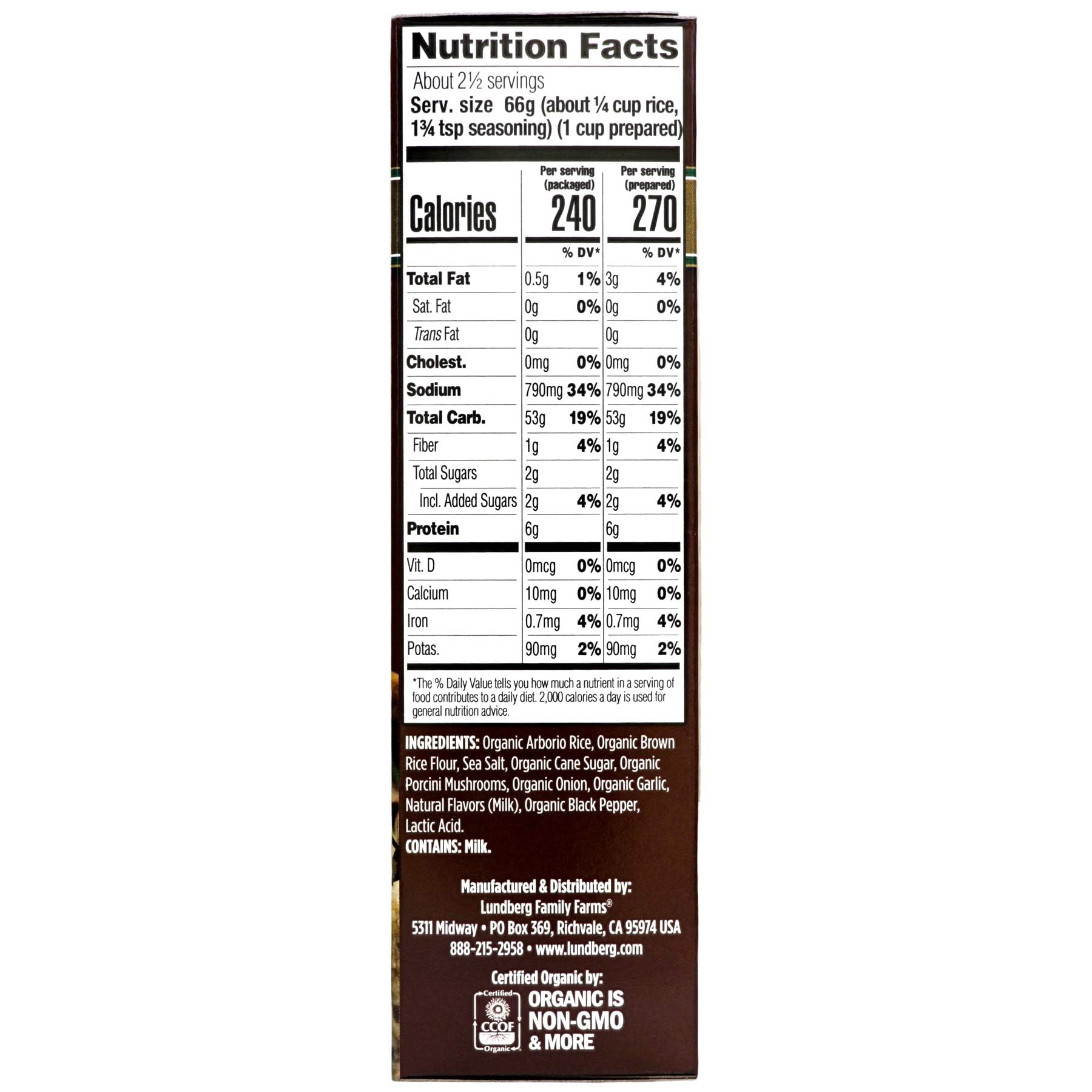 Lundberg Family Farms - Traditional Italian Risotto, Porcini Wild Mushroom, Convenient Side Dish, 20 Minute Cook Time, Pantry Staple, Non-GMO, Gluten-Free, USDA Certified Organic (5.9 oz, 6-Pack)