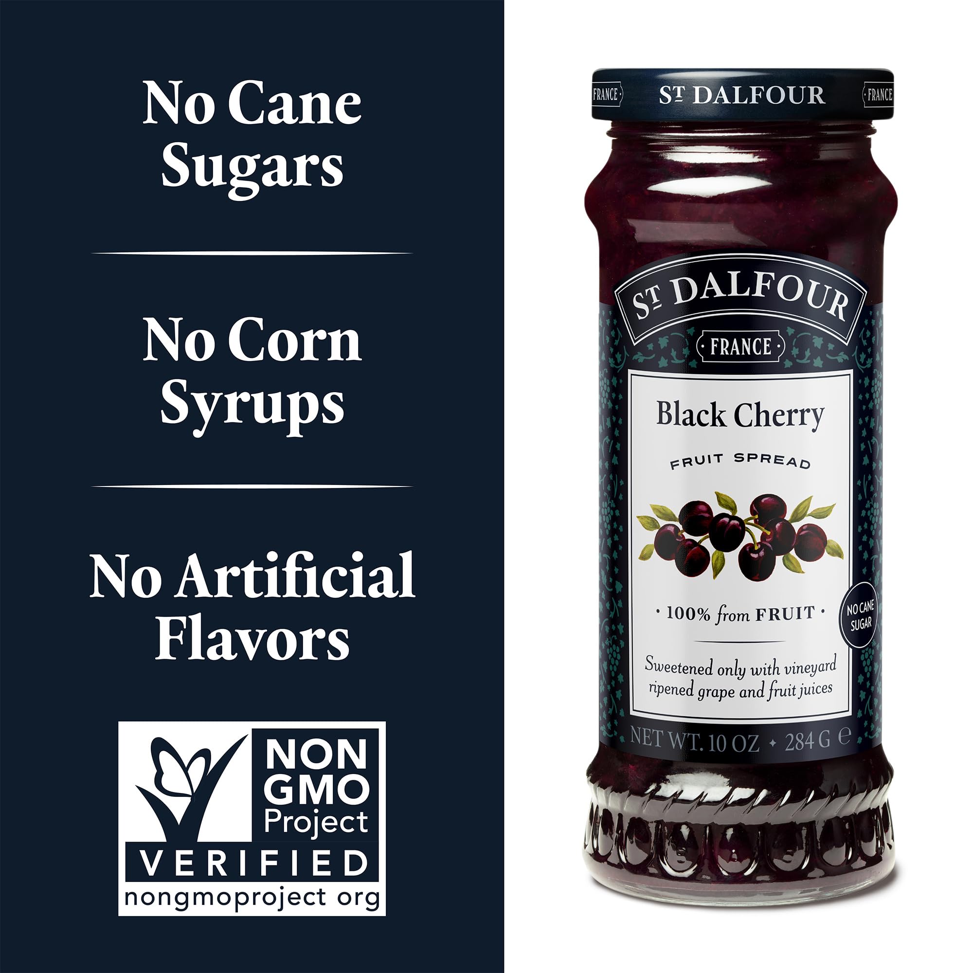 St. Dalfour Black Cherry Fruit Spread - 10oz - 100% from Fruit, No Artificial Ingredients, Non-GMO, No Cane Sugars, All Natural - Pack of 2
