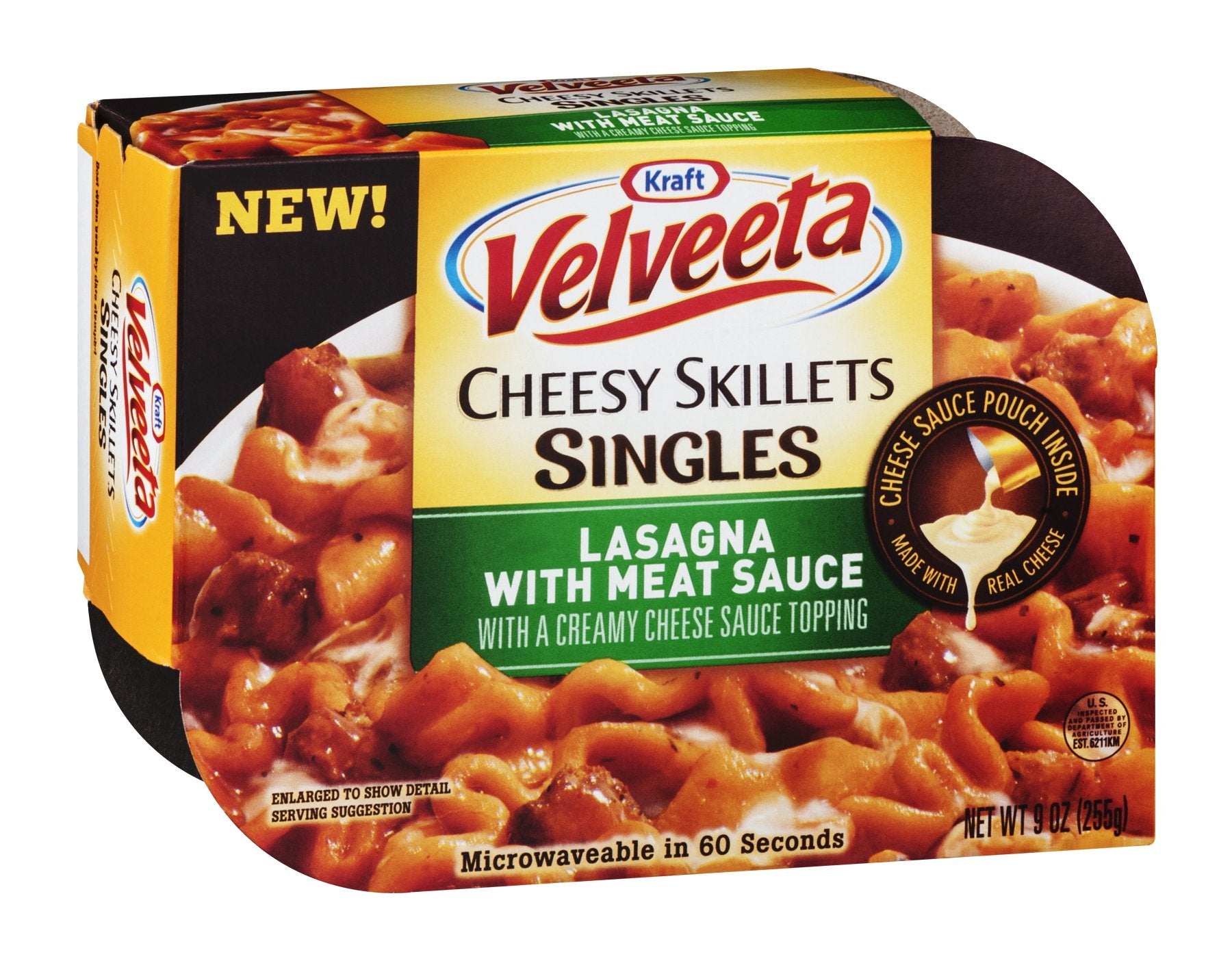 Kraft Velveeta Lasagna with Meat Sauce Cheesy Skillets Singles Microwave Dinner 9 oz