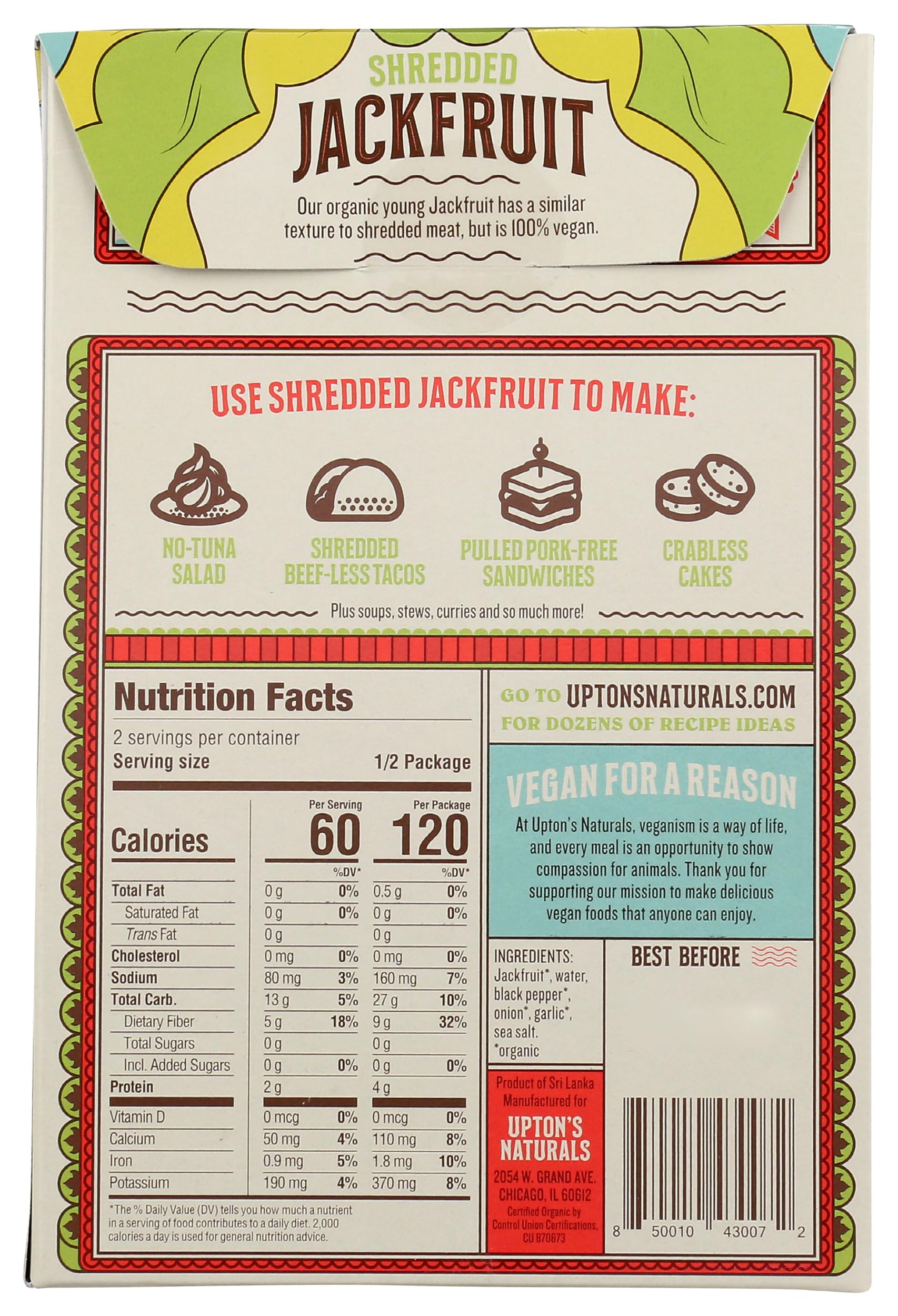 UPTONS Naturals Organic Lightly Seasoned Shredded Jackfruit, 7 OZ