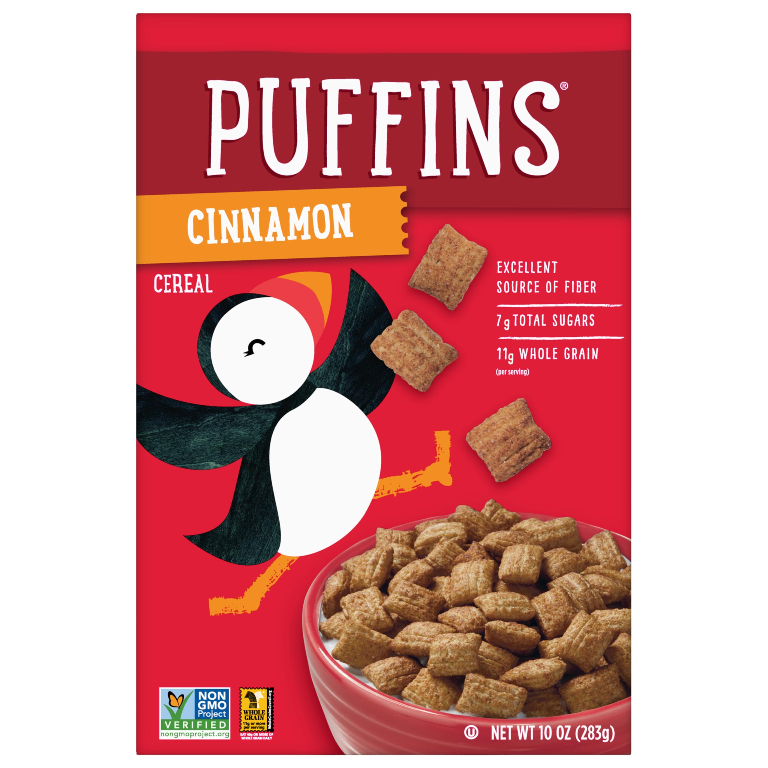 Barbara's Original Puffins Cereal, Puffed Kids Cereal with Corn and Oats, Vegan, Kosher, Non-GMO Project Verified, 10 OZ Box (Pack of 6)