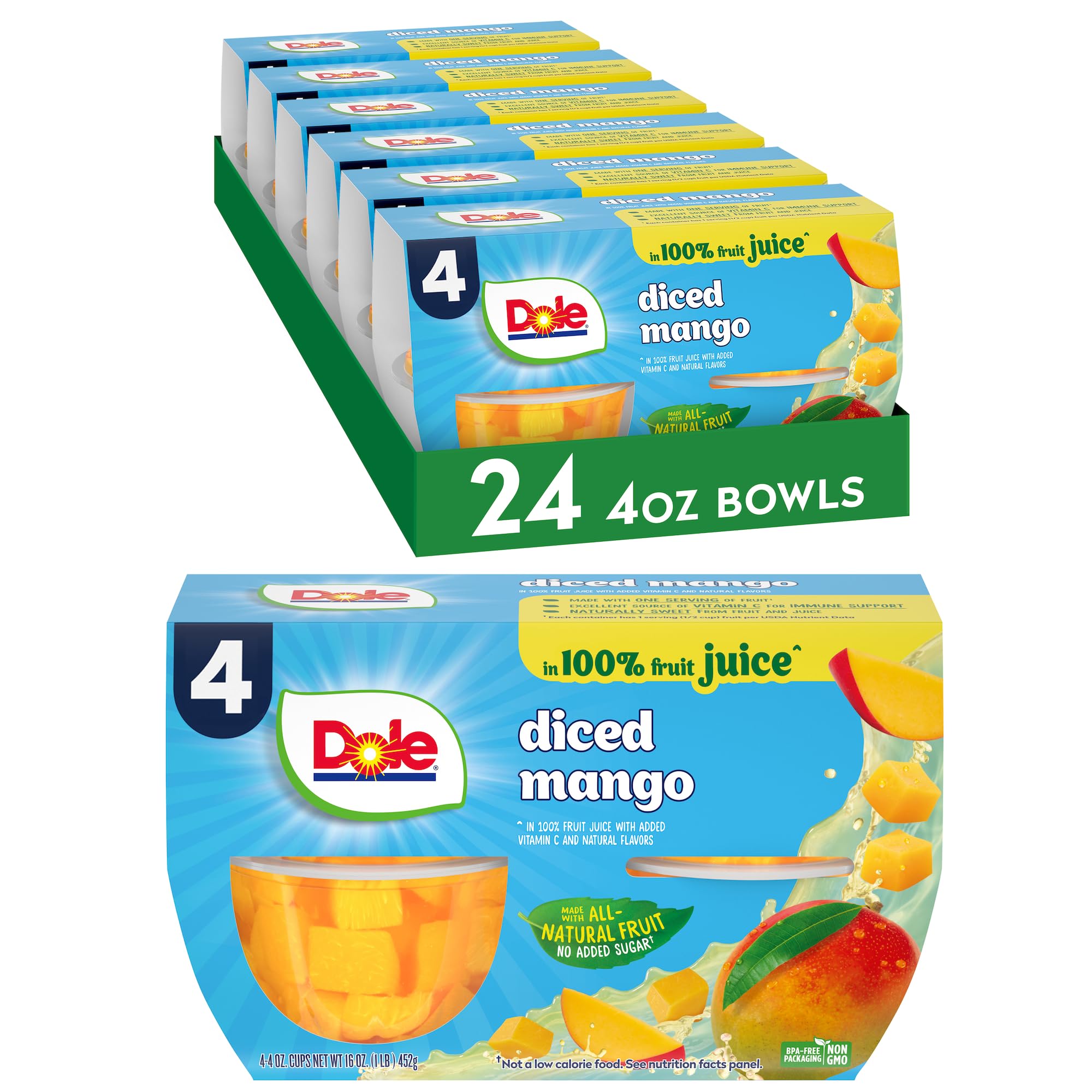 Dole Fruit Bowls Diced Peaches in 100% Juice, Gluten Free Healthy Snack, 7 Oz, 12 Total Cups
