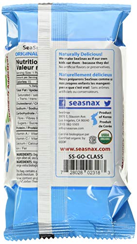 SEASNAX Organic Olive Oil Seaweed Snack, 0.18 OZ (Pack of 6)