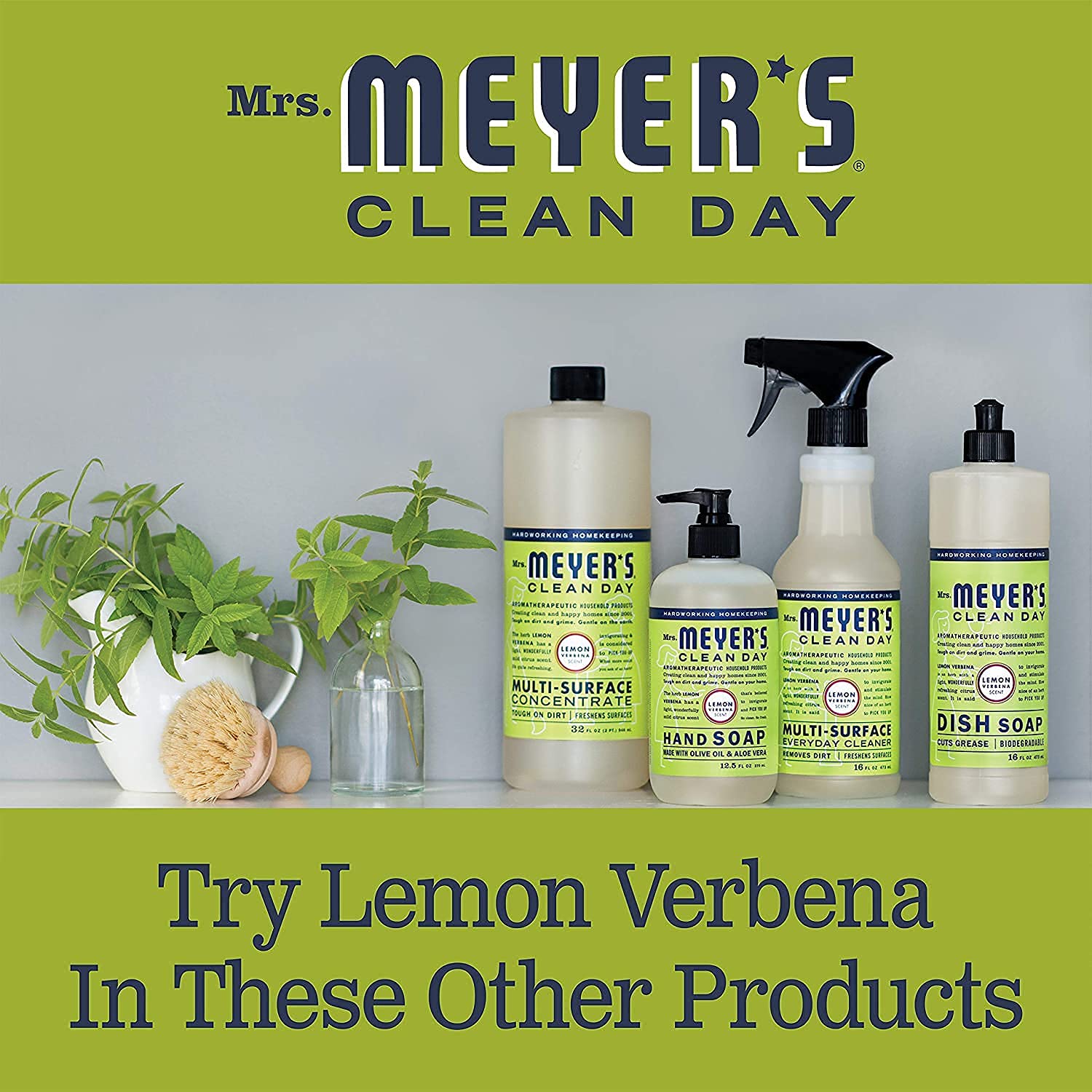 Mrs. Meyer's Clean Day Scented Soy Candle, Lemon Verbena Scent, 7.2 ounce candle