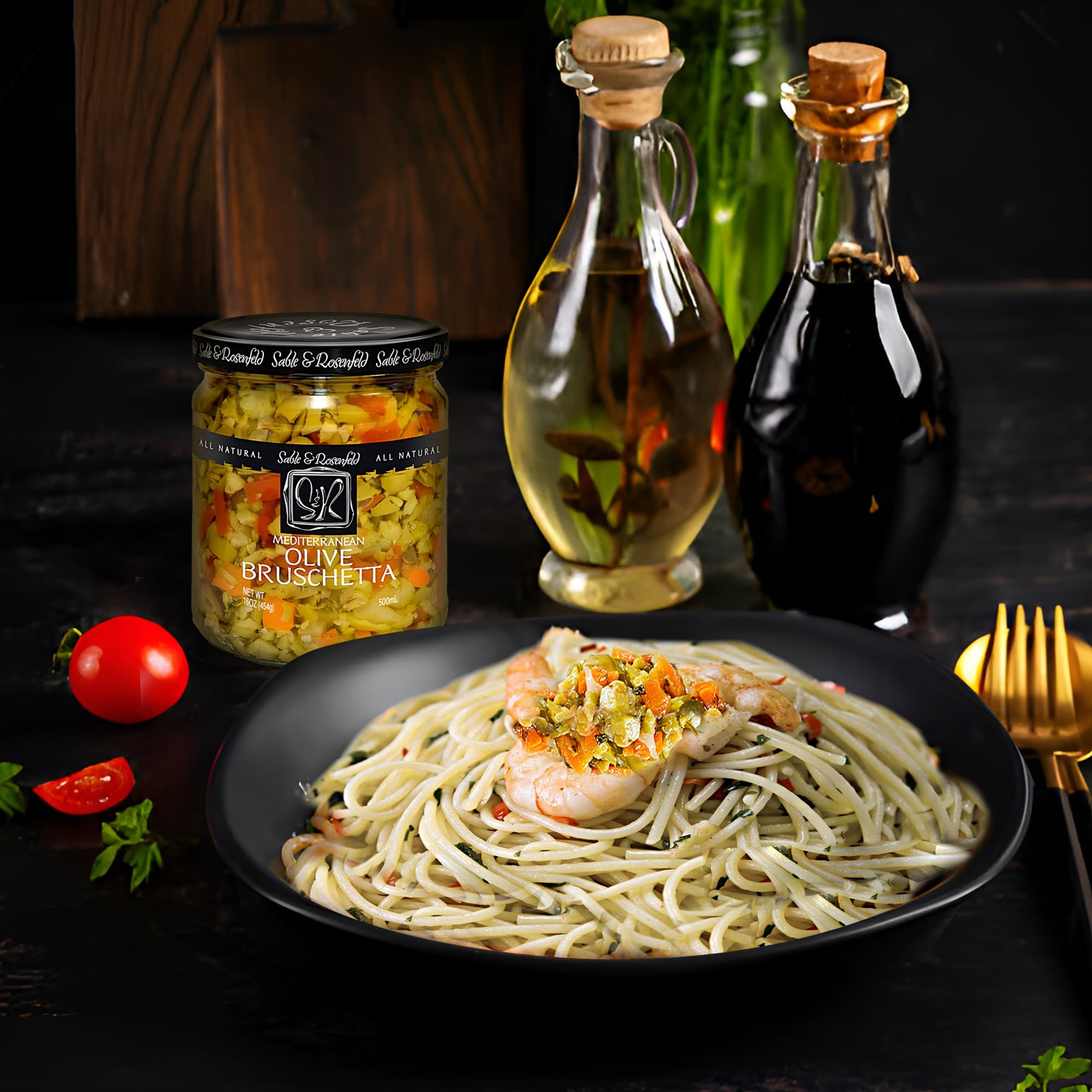 Mediterranean Olive Bruschetta - Gluten-Free Sandwich Spread with Olive Oil for Muffuletta, Sandwiches, Dips, Crackers, Salads, & Appetizers, Kosher - Sable & Rosenfeld