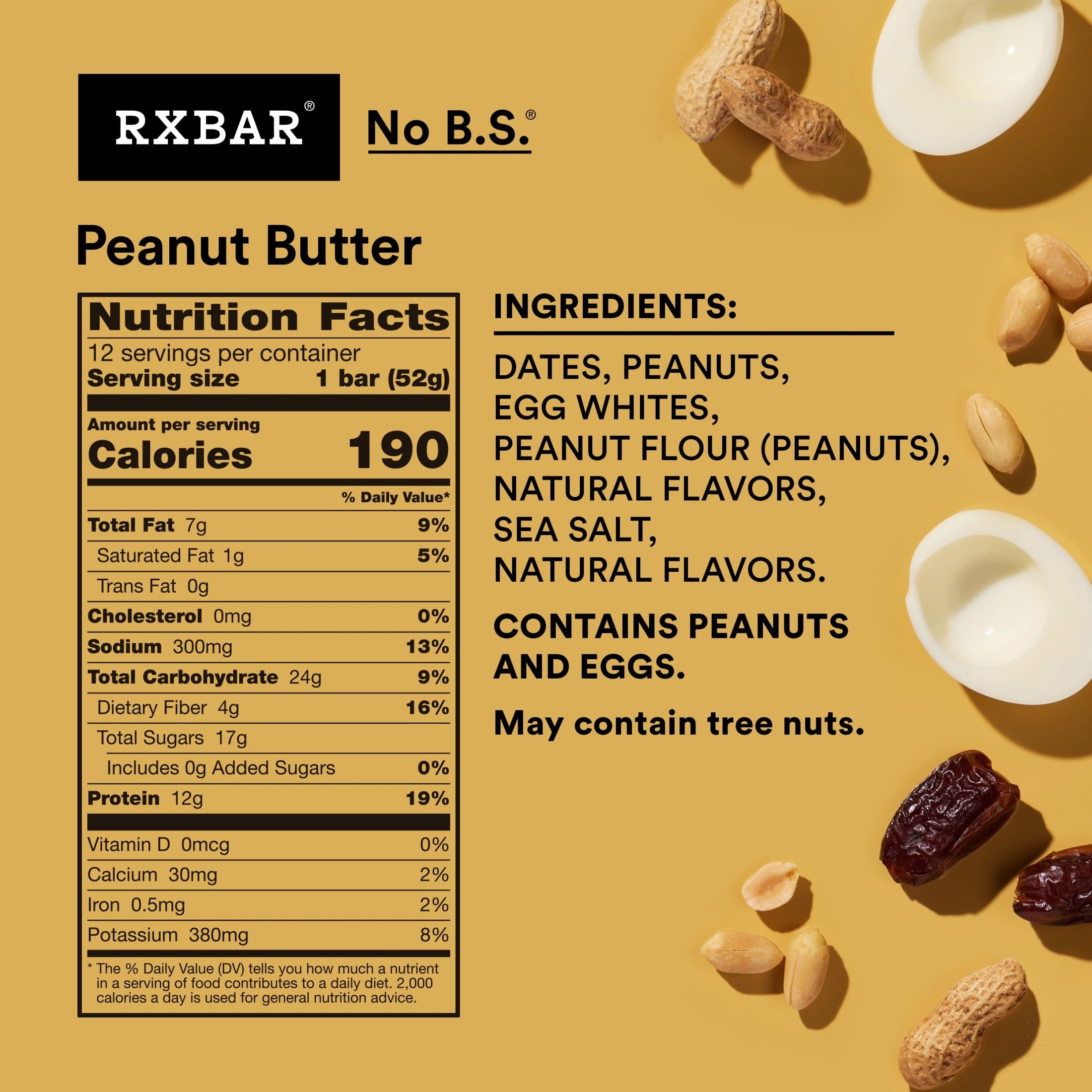 RXBAR Protein Bars, 12g Protein, Gluten Free Snacks, Peanut Butter