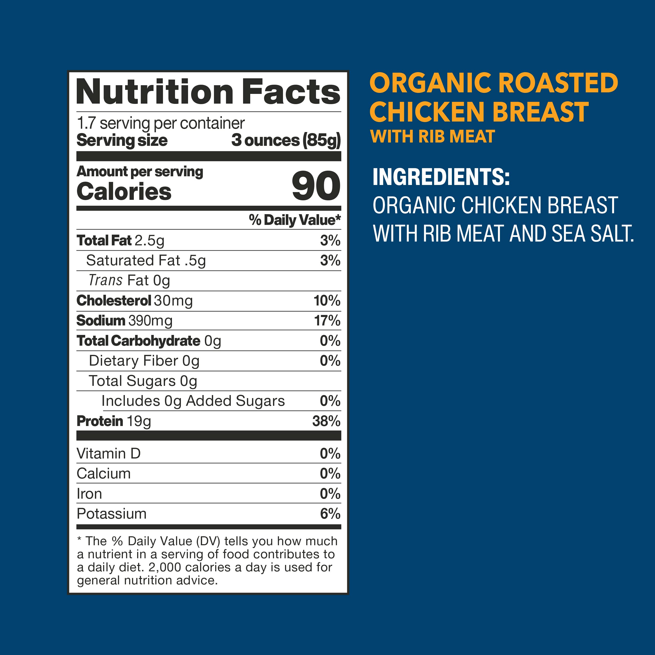Wild Planet Organic Roasted Chicken Breast With Rib Meat, Skinless and Boneless, Sea Salt, Free Range, Non-GMO, Kosher, Gluten Free