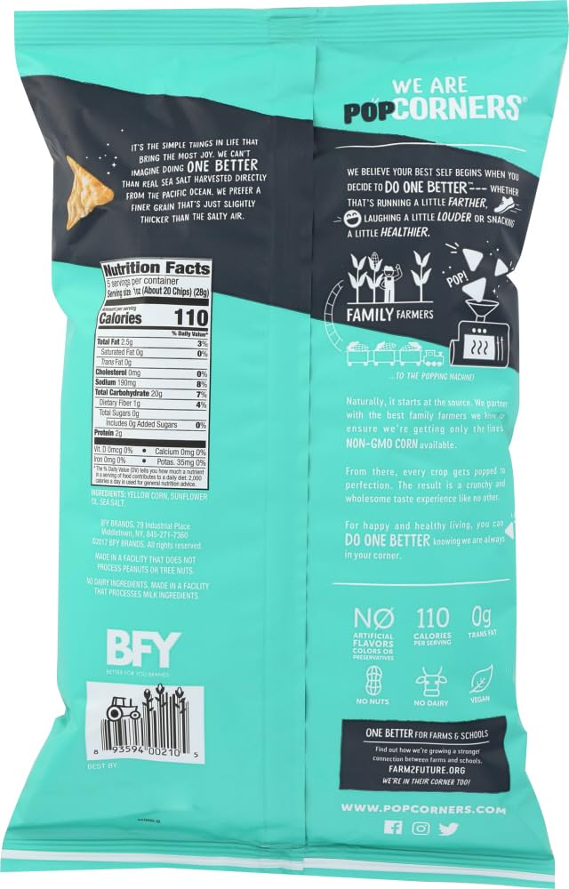 Popcorners All Natural Popped Corn Chips Gluten Free Sea Salt -- 5 oz