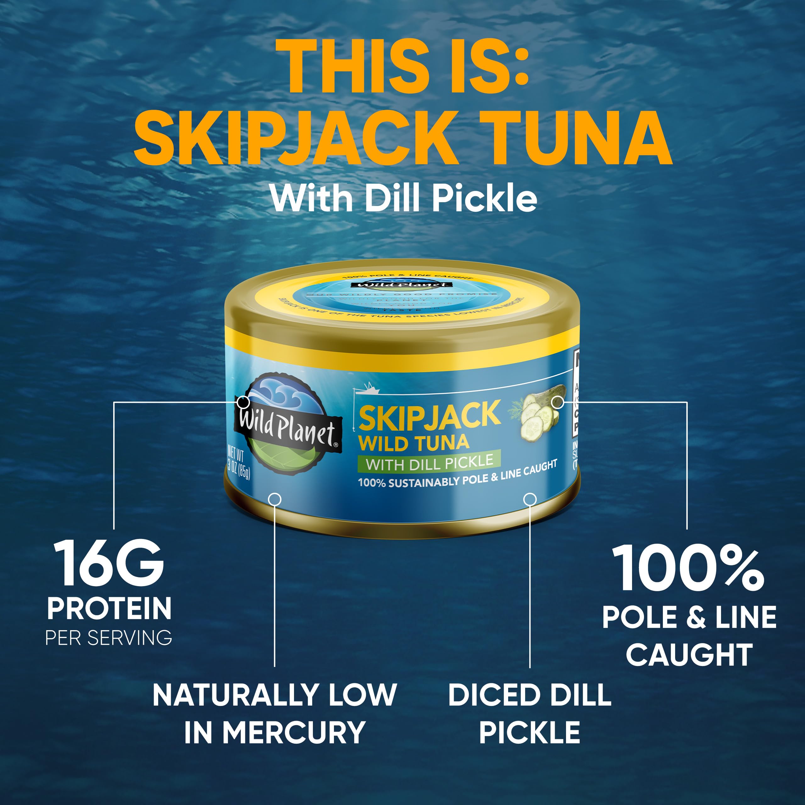 Wild Planet Wild Skipjack Tuna with Dill Pickle Tinned Fish, Canned Tuna, Sustainably Caught