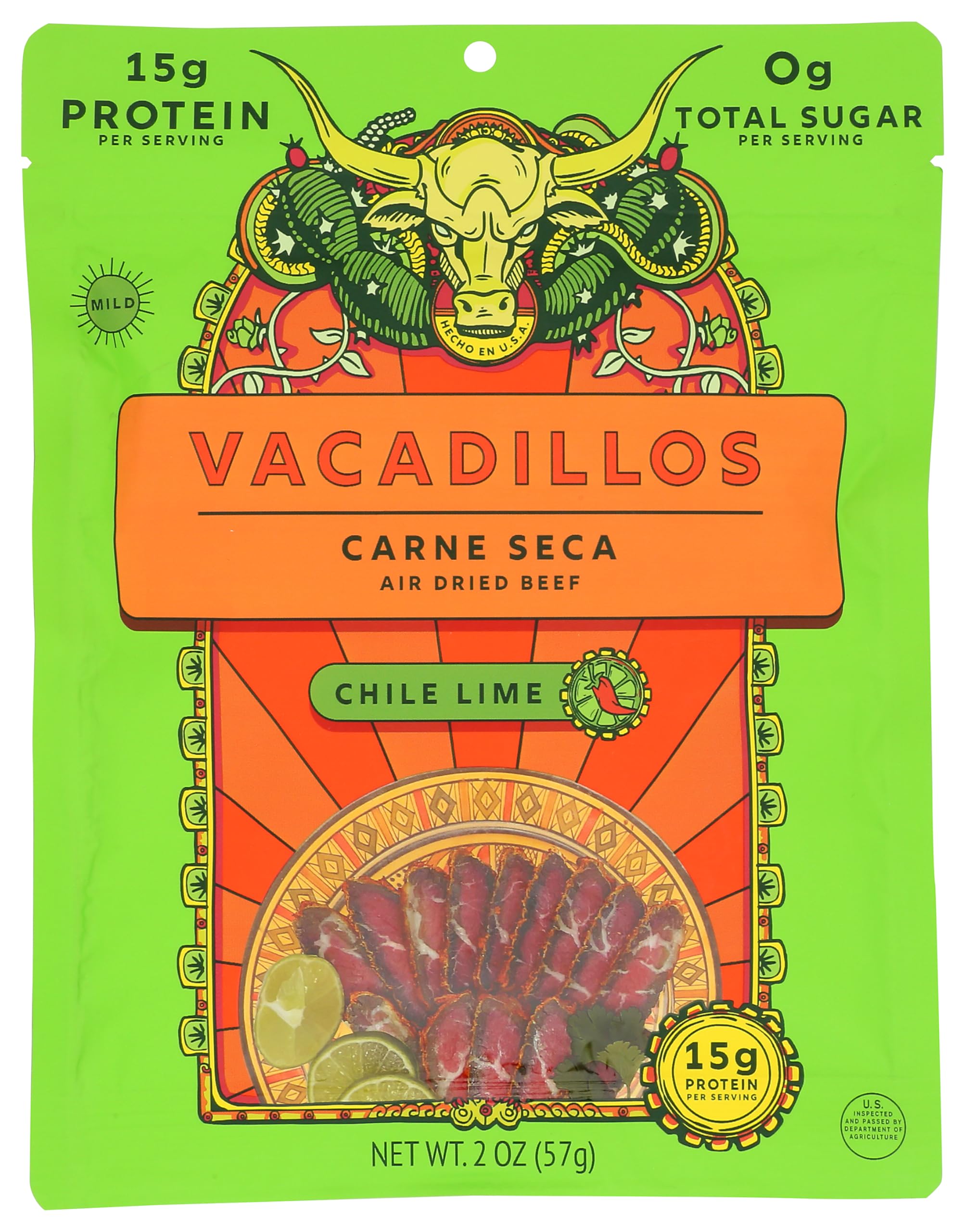 Vacadillos Air-Dried Beef Jerky Carne Seca, Chile Lime 3 Count