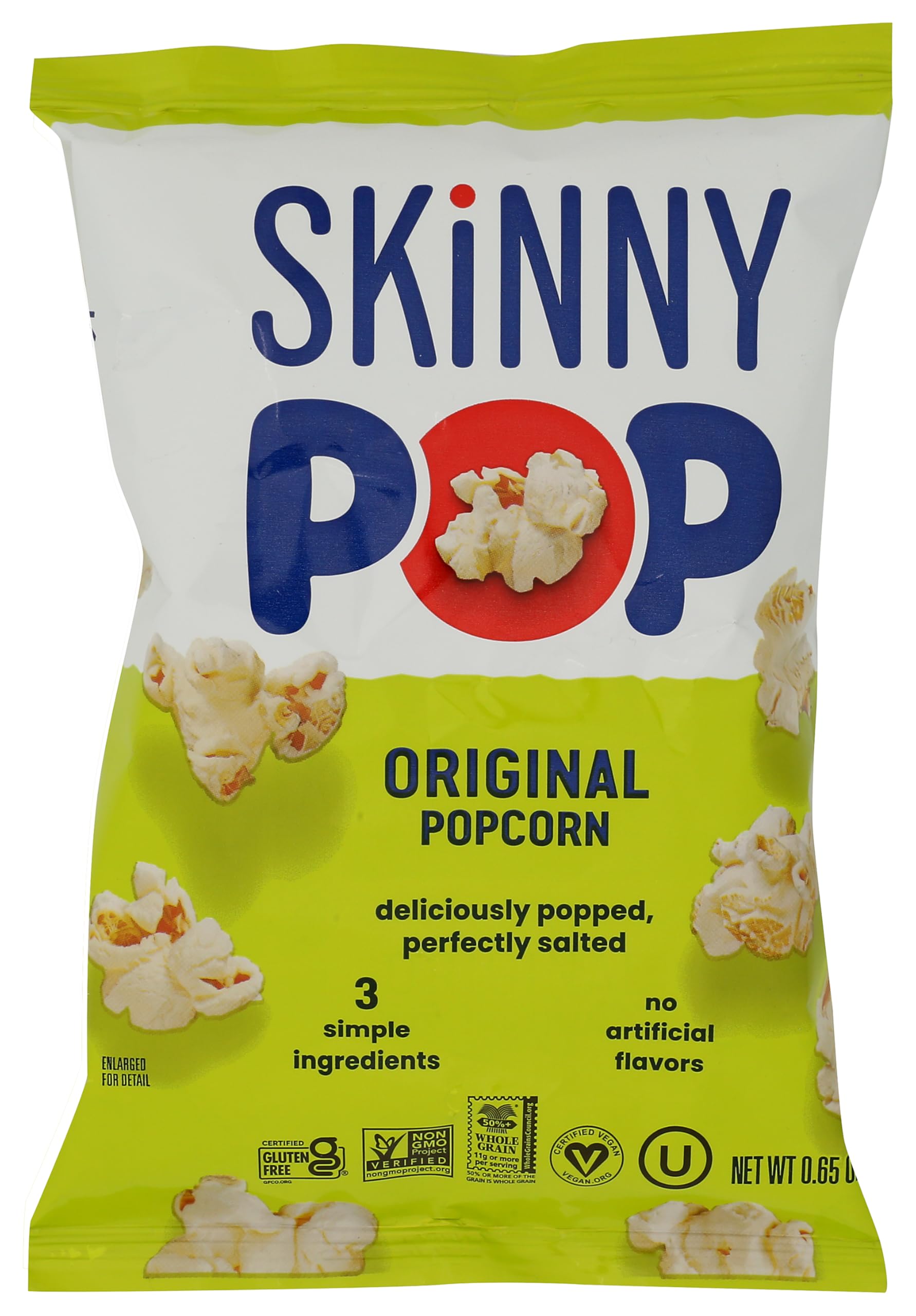 SkinnyPop Popcorn, Original, Whole Grain, Dairy-Free Snack, 0.65oz Bags (30ct)