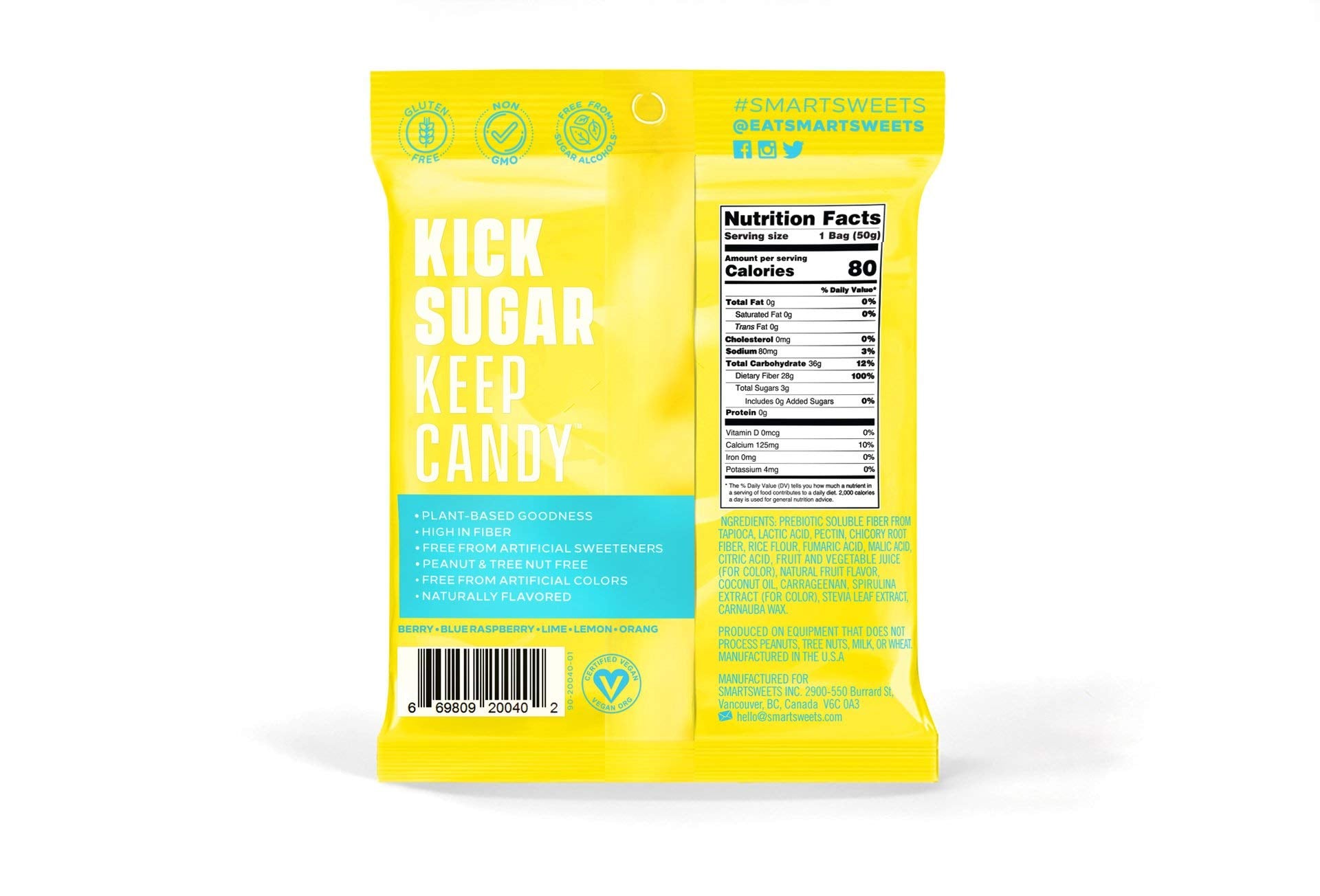 SmartSweets Low Calorie Plant-Based Free From Sugar Alcohols Candy, Sour Blast Buddies, 1.8 Ounce