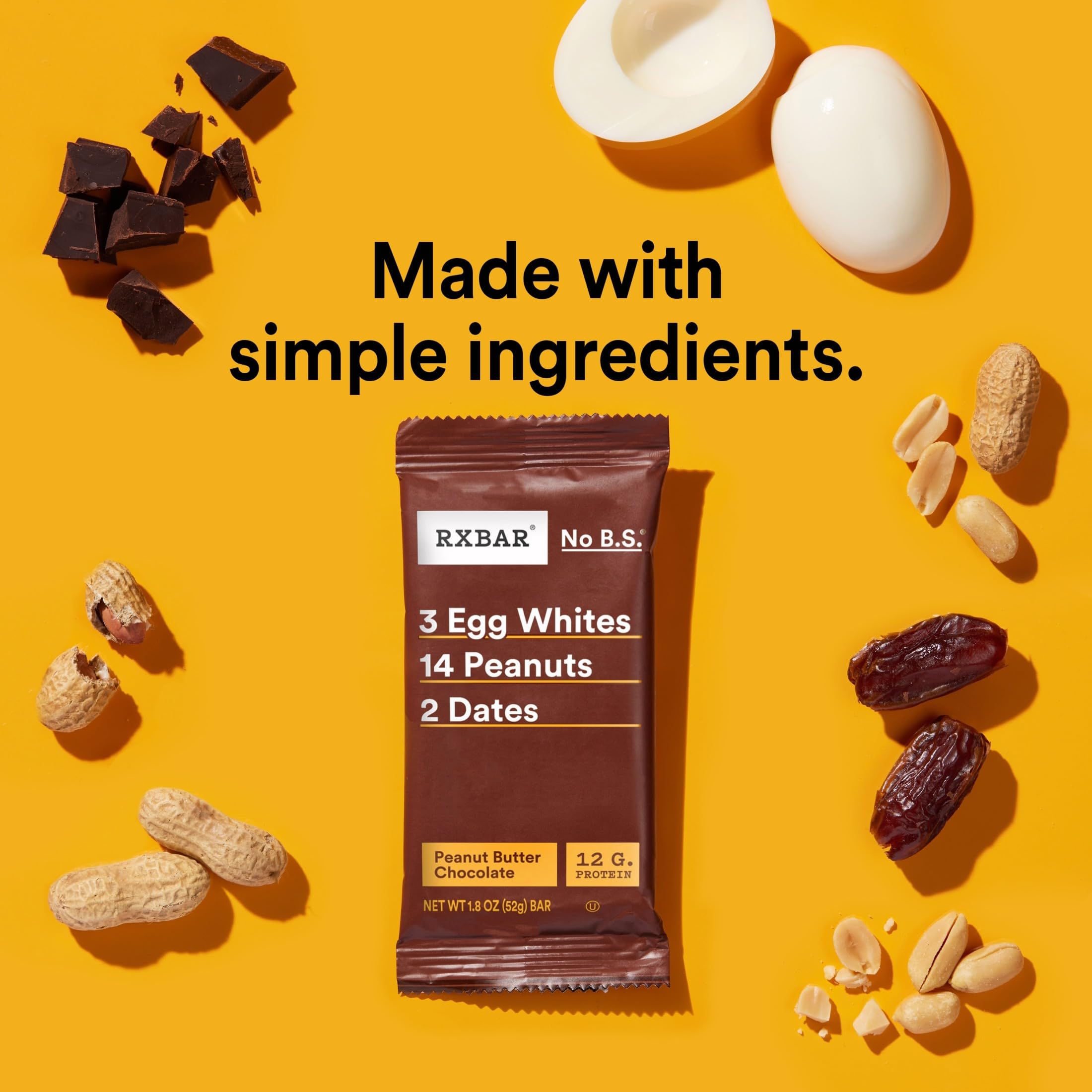 RXBAR Protein Bars, Protein Snack, Snack Bars, Peanut Butter Chocolate, 22oz Box (12 Count)