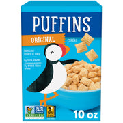 Barbara's Original Puffins Cereal, Puffed Kids Cereal with Corn and Oats, Vegan, Kosher, Non-GMO Project Verified, 10 OZ Box (Pack of 6)