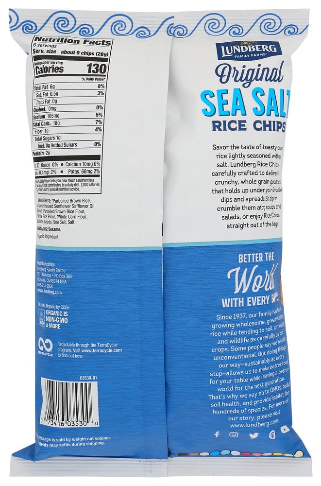 Lundberg Rice Chips Sea Salt 6 OZ (Pack of 2)2