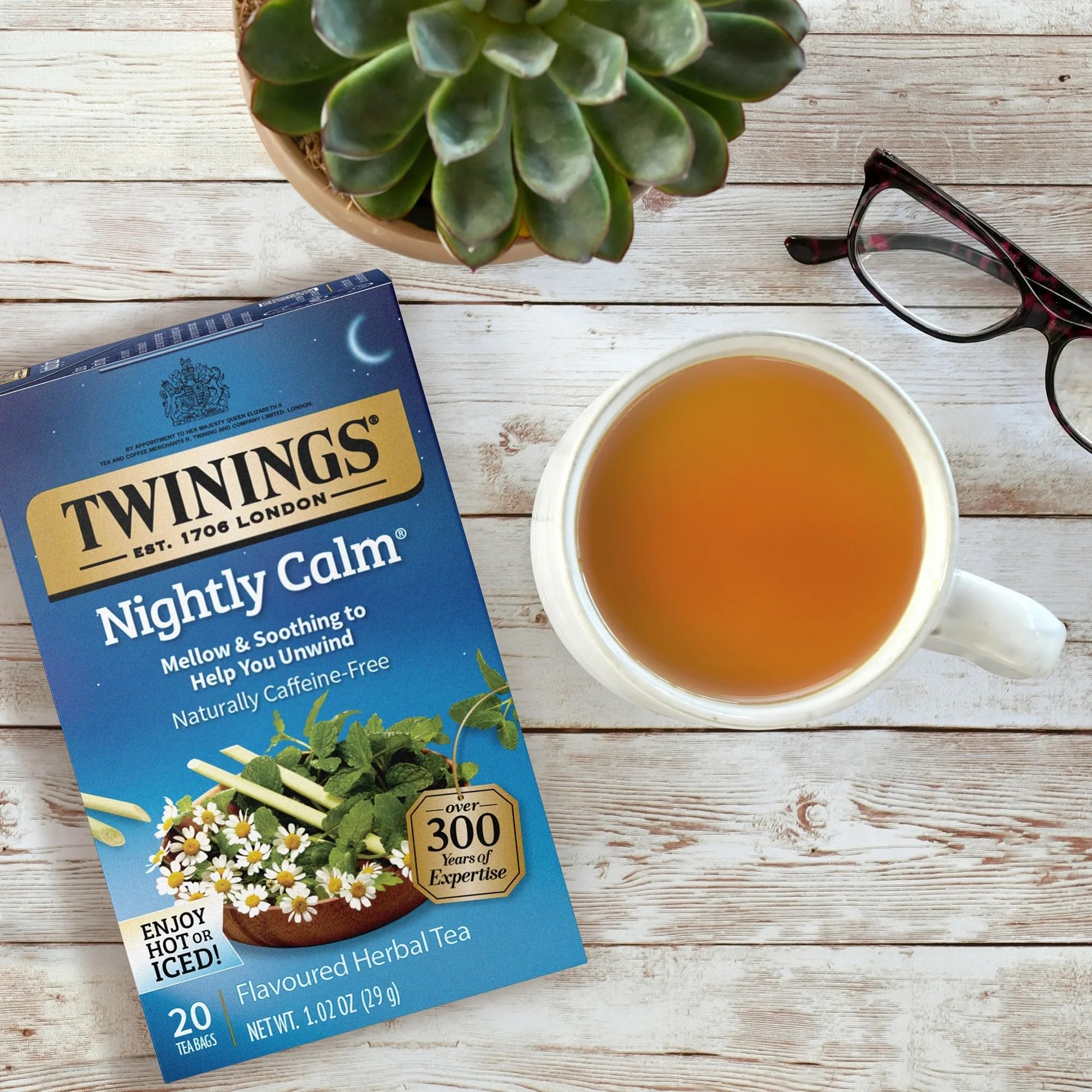 Caffeine Free Flavored Herbal Tea - Nightly Calm (Camomile, Spearmint & Lemongrass) - 20 ct (Pack of 3)