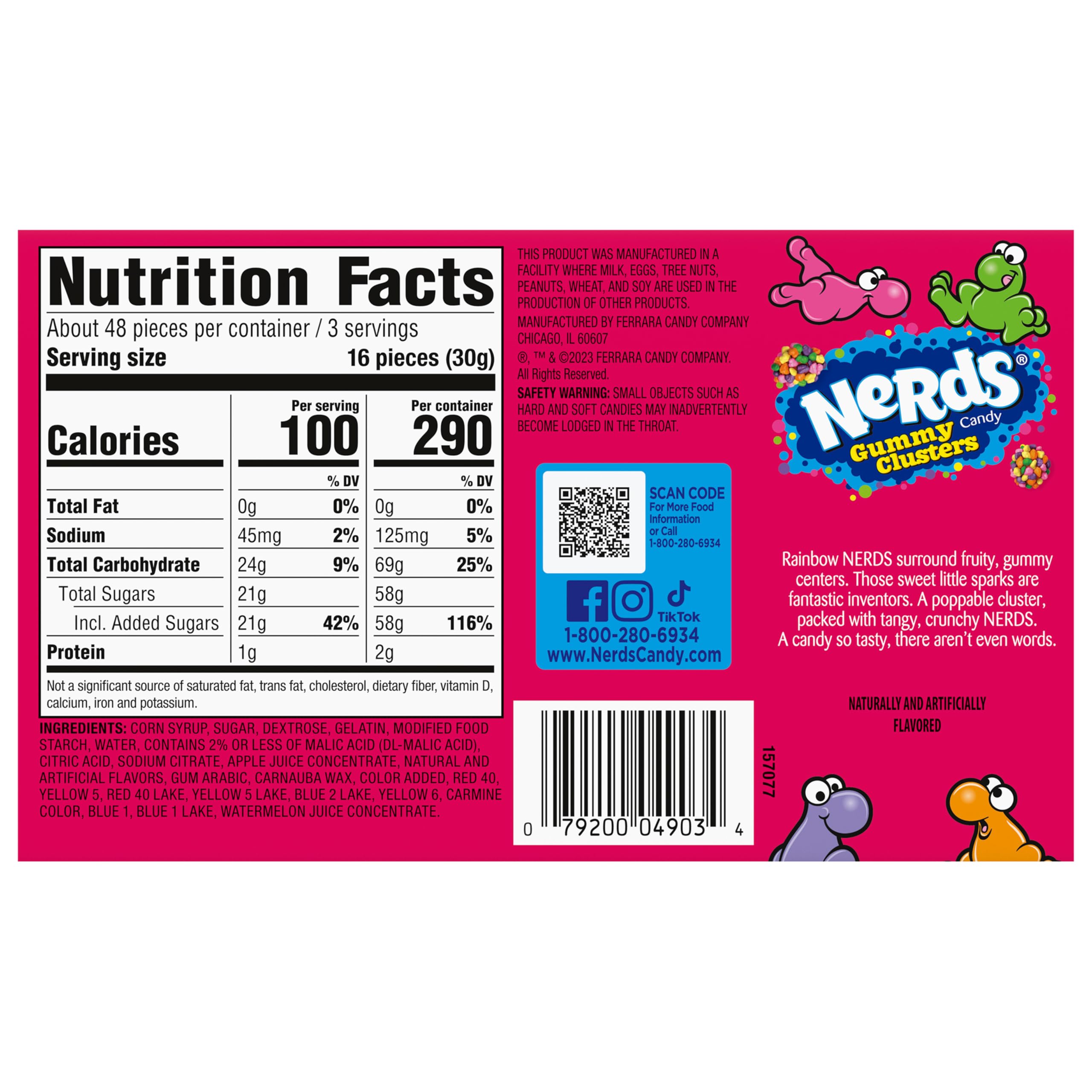 NERDS Gummy Clusters Candy, Rainbow, Crunchy and Gummy, 3 oz