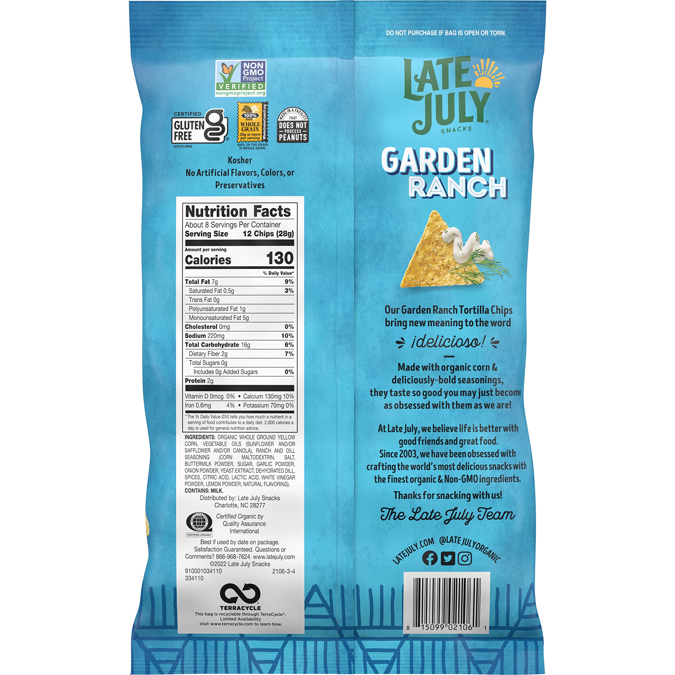 LATE JULY Snacks Organic Tortilla Chips, 10.1-oz. Bag