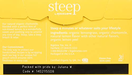 BIGELOW TEA Steep Herbal Tea Flavored Caffeine Free Teabag Box Organic