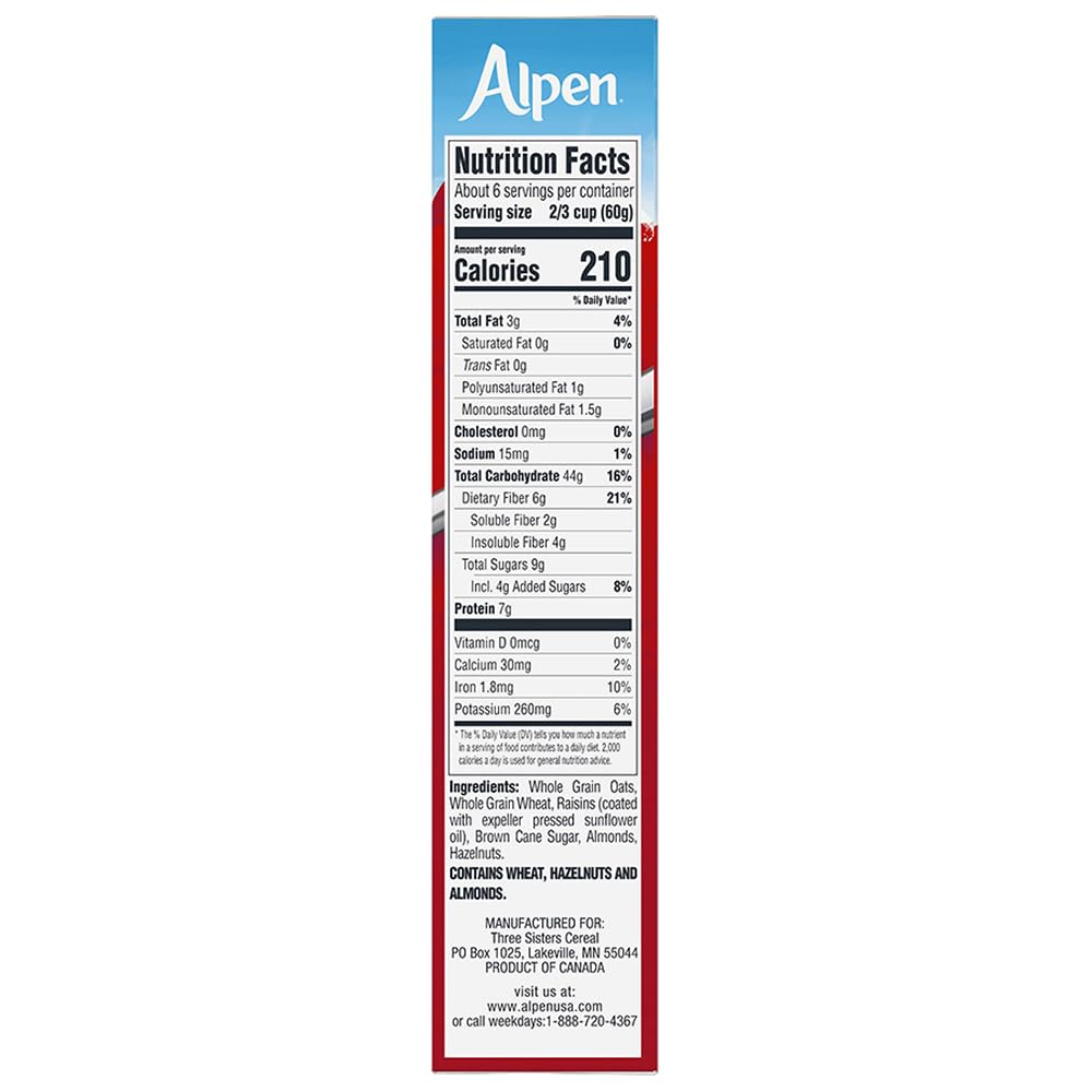 Alpen Original Muesli, Swiss Style Muesli Cereal, Whole Grain, Non-GMO Project Verified, Heart Healthy, Kosher, Vegan