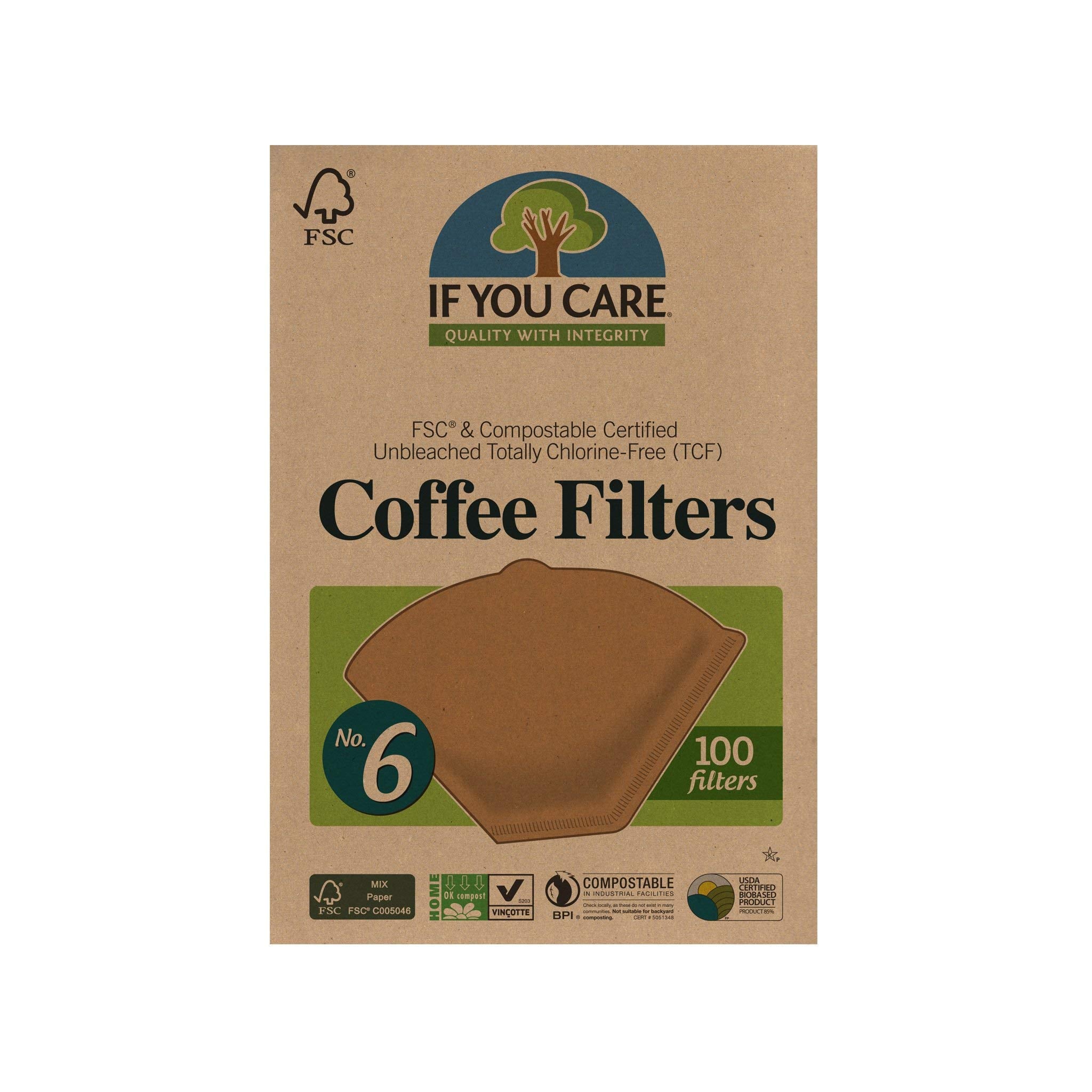 If You Care Unbleached Coffee Filters, #6-100 Count (Pack of 1) â€“ Cone Shaped, All Natural, Biodegradable, Compostable, Chlorine Free