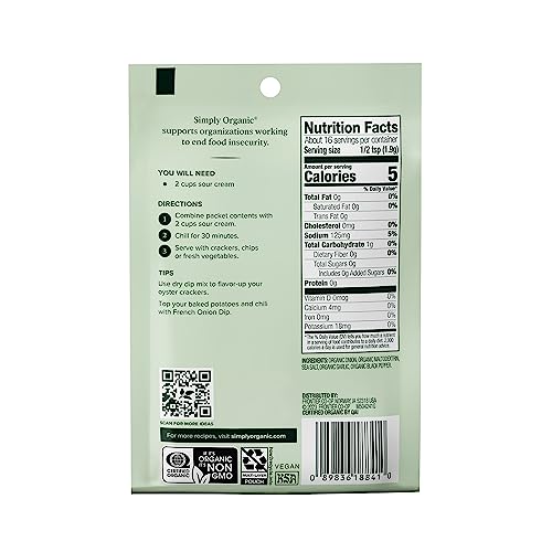 Simply Organic French Onion Dip, Certified Organic, Gluten-Free | 1.1 oz | Pack of 2