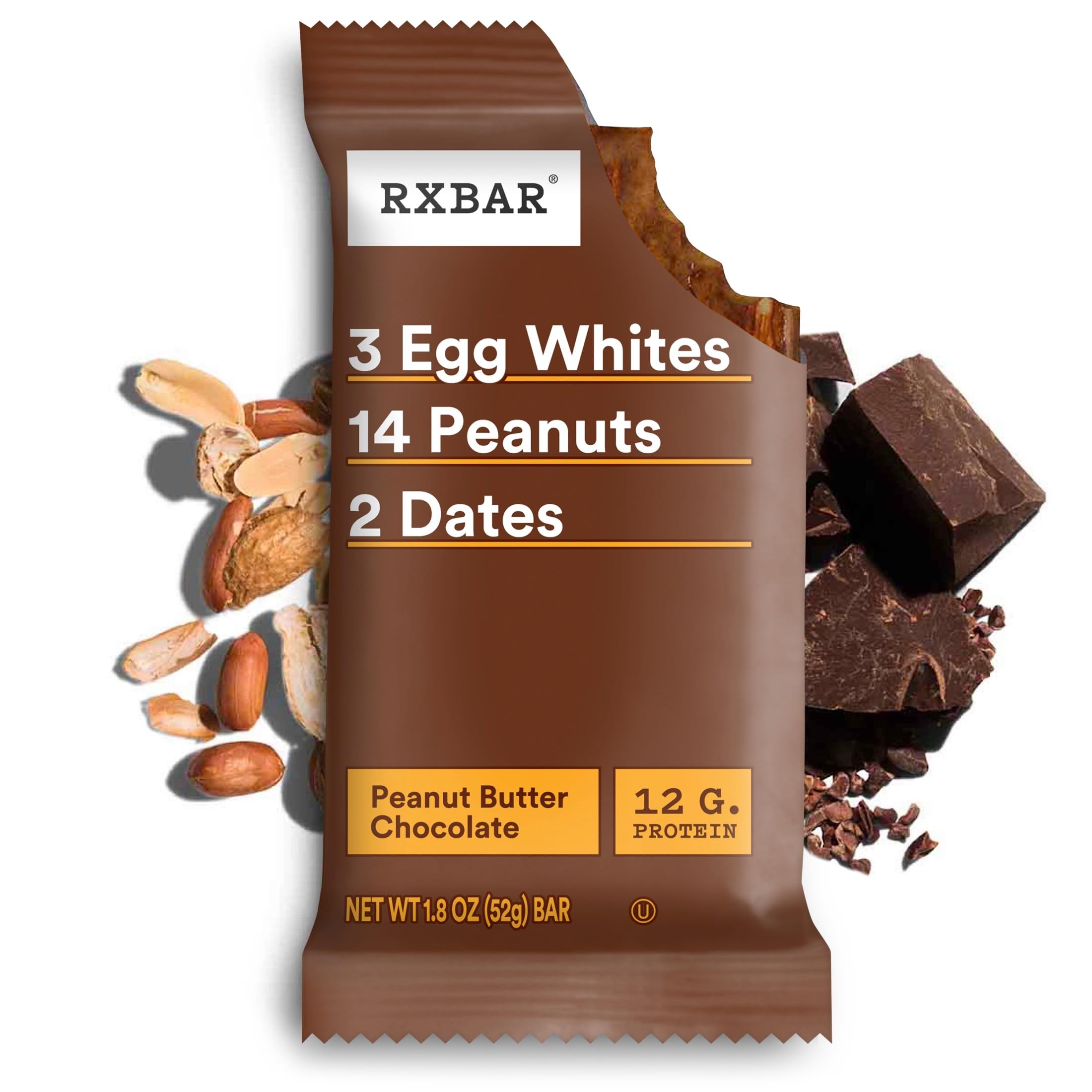 RXBAR Protein Bars, Protein Snack, Snack Bars, Peanut Butter Chocolate, 22oz Box (12 Count)