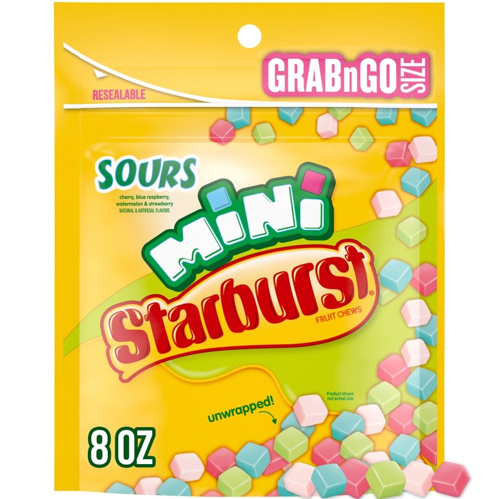 STARBURST Sours Minis Fruit Chews Candy, 8-Ounce Grab N Go Size Resealable Bag