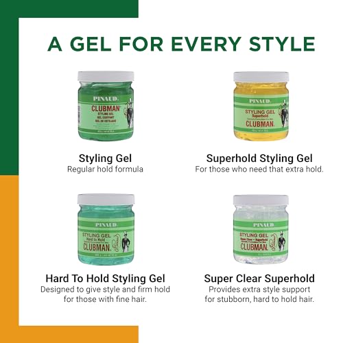 Clubman Pinaud Super Clear Superhold Styling Gel for Men, 16 oz (Pack of 3)
