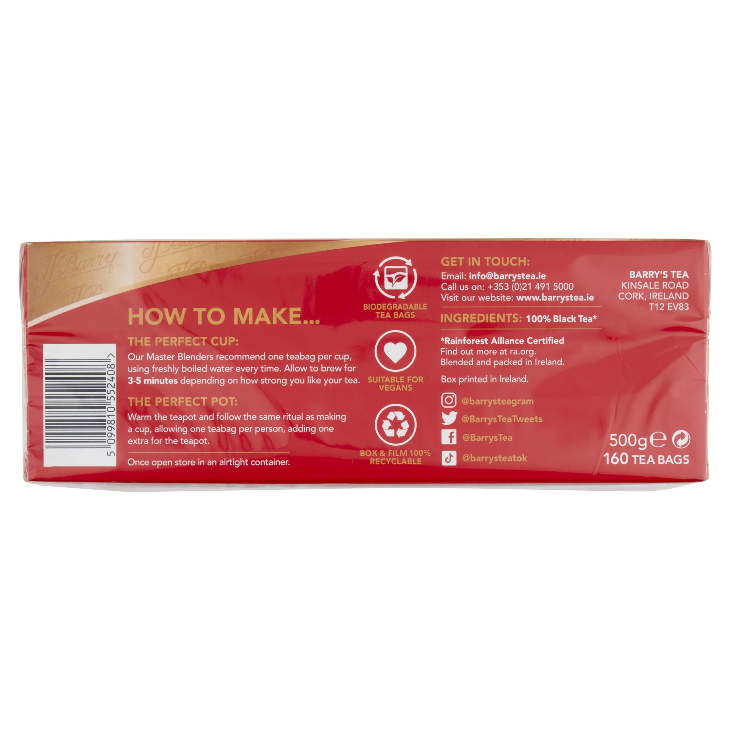 Barry's Tea Gold Blend - 80 Teabags - 250g - Expertly Blended in Ireland