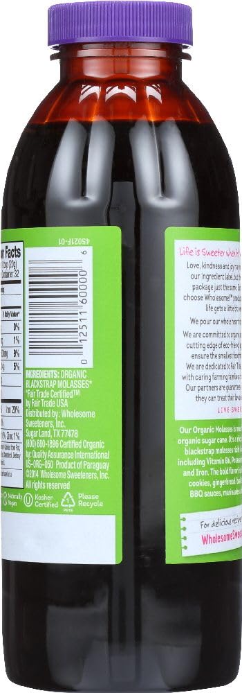 Wholesome Sweeteners Organic Blackstrap Molasses, Unsulphured, 16 oz (Pack of 6)
