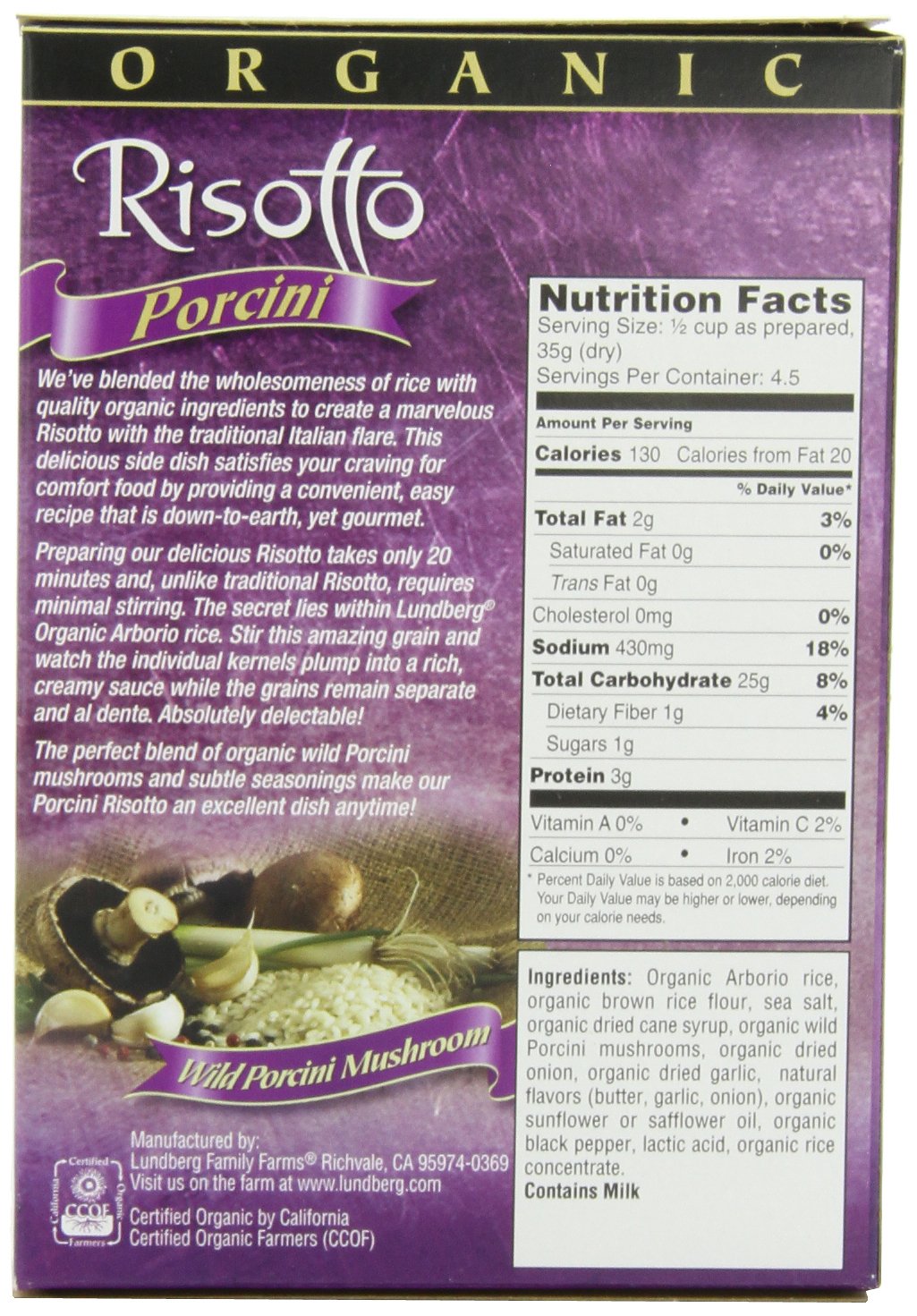 Lundberg Organic Porcini, Wild Mushroom Risotto, 5.9-Ounce Boxes (Pack of 12)