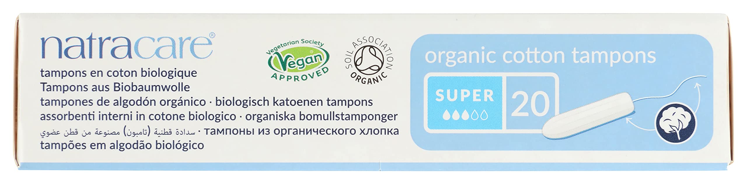 Natracare Non-Applicator 100% Organic Cotton Tampons, Super, Totally Chlorine Free, Biodegradable and Compostable (12 Pack, 240 Tampons Total)