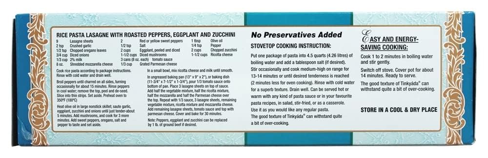 Tinkyada Brown Rice Pasta Lasagne 10 Ounce Pkg